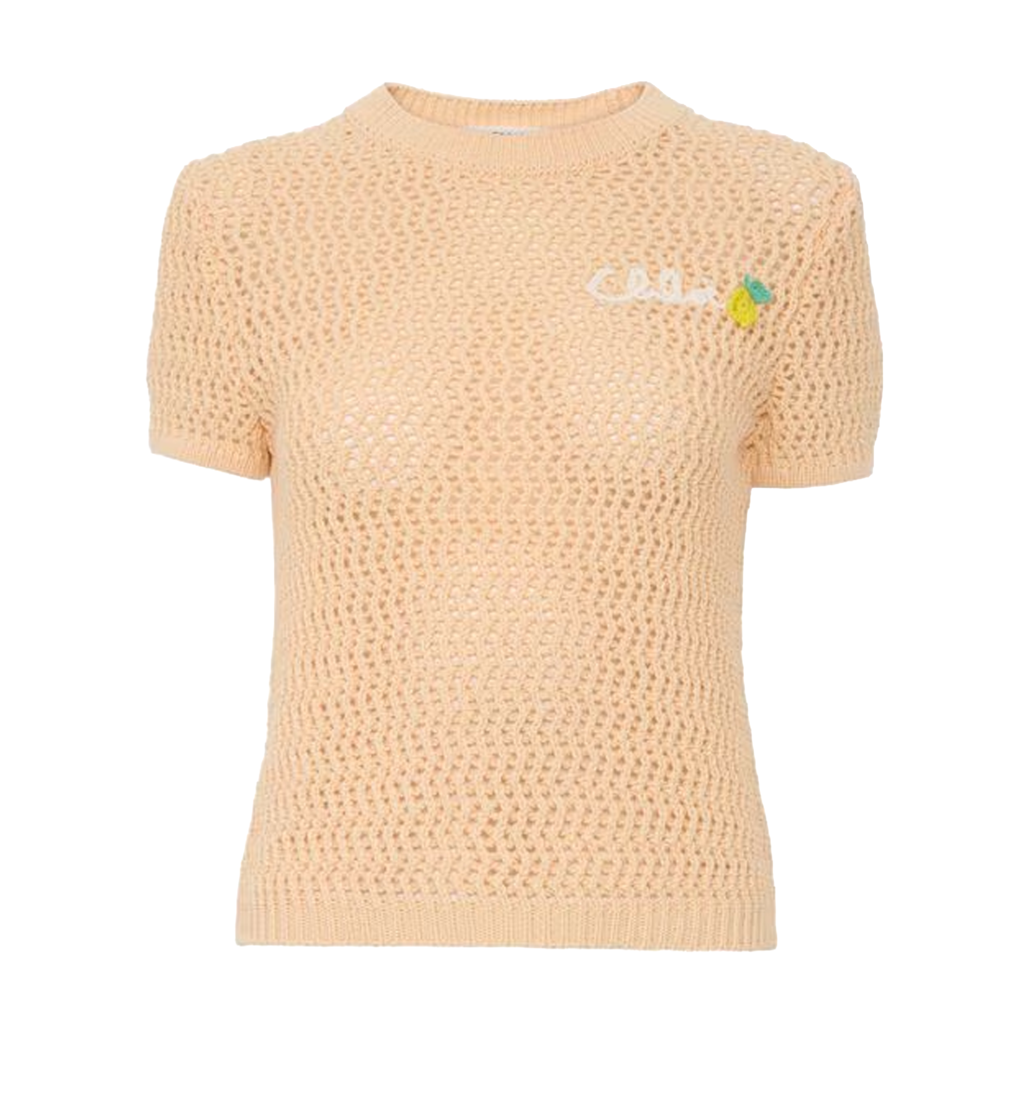 Short-sleeve logo sweater in crochet knit