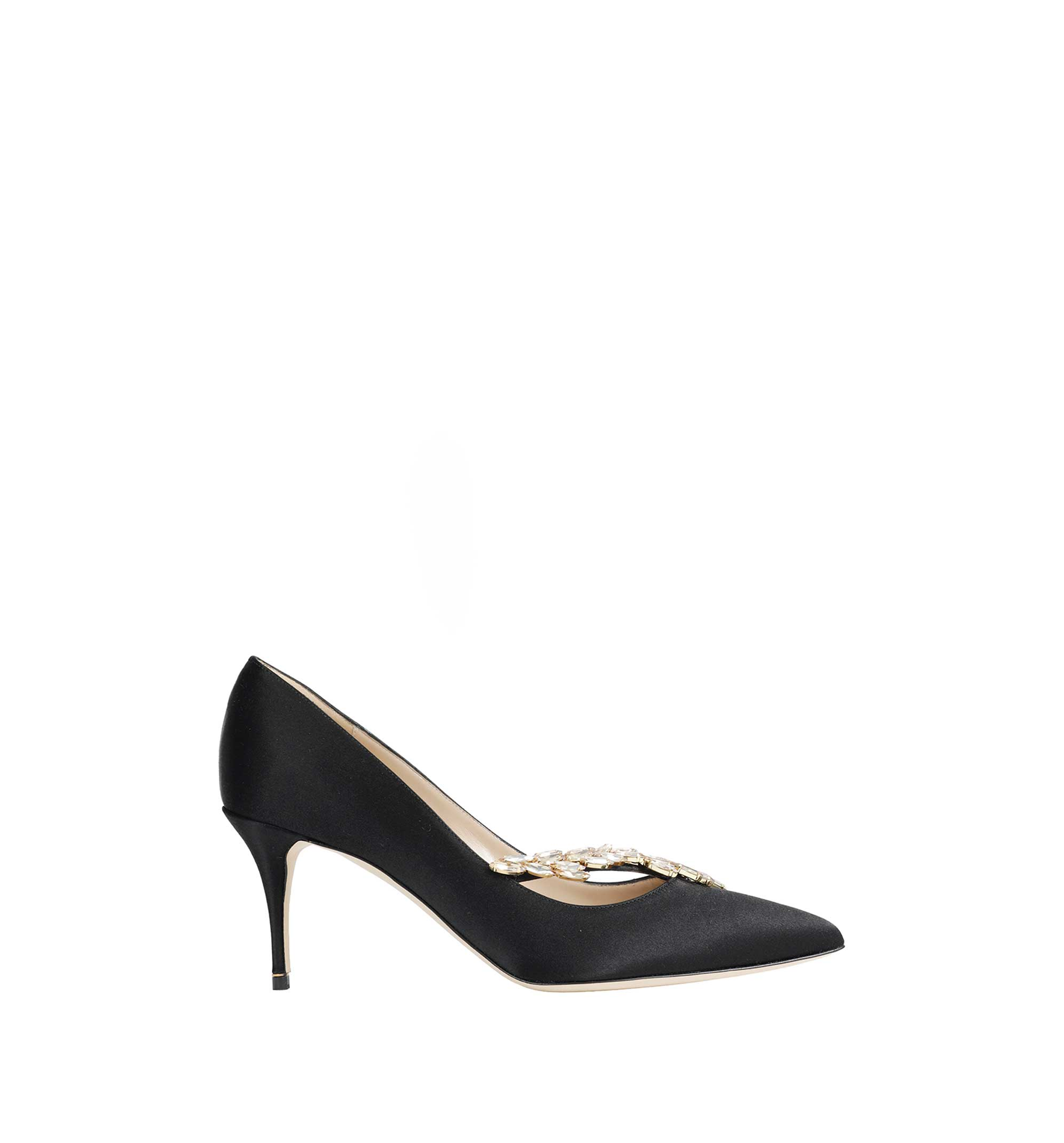 Black Satin Jewel Buckle Pumps
