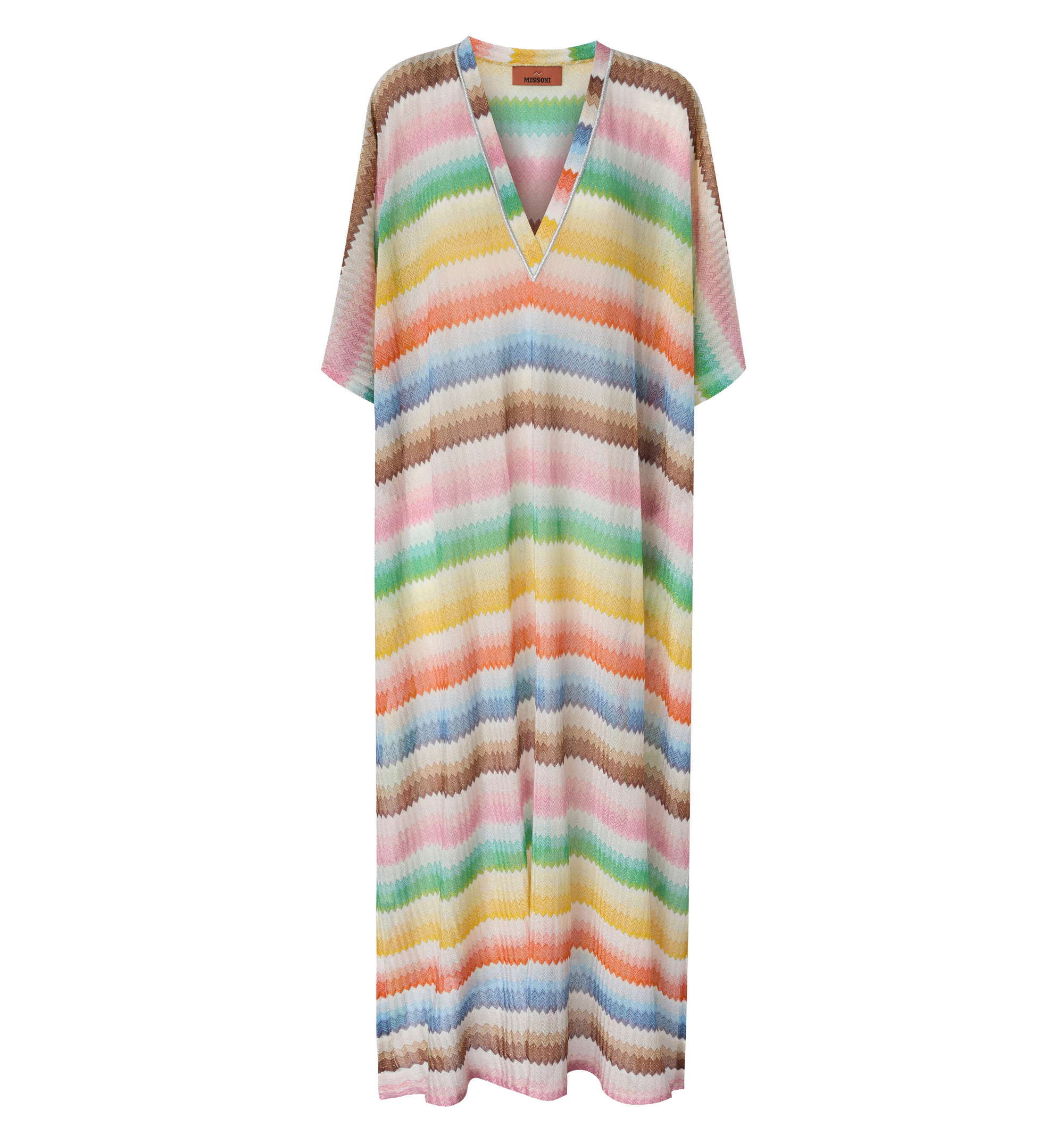 Long caftan cover-up with dégradé zigzag motif