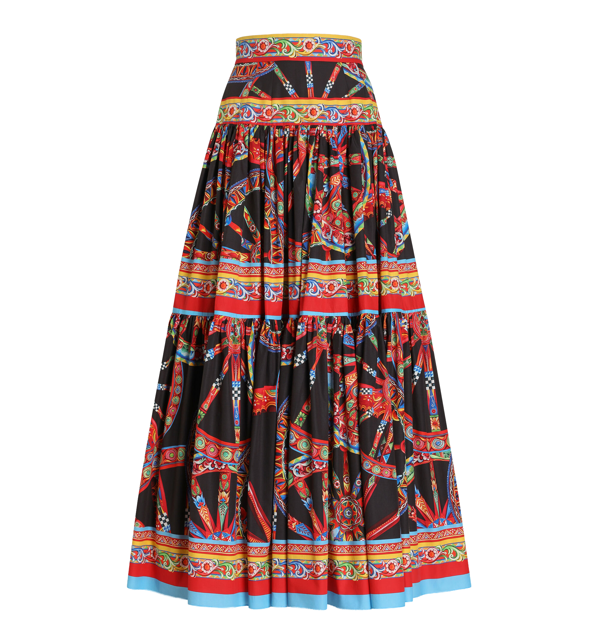 Carretto-print poplin long skirt