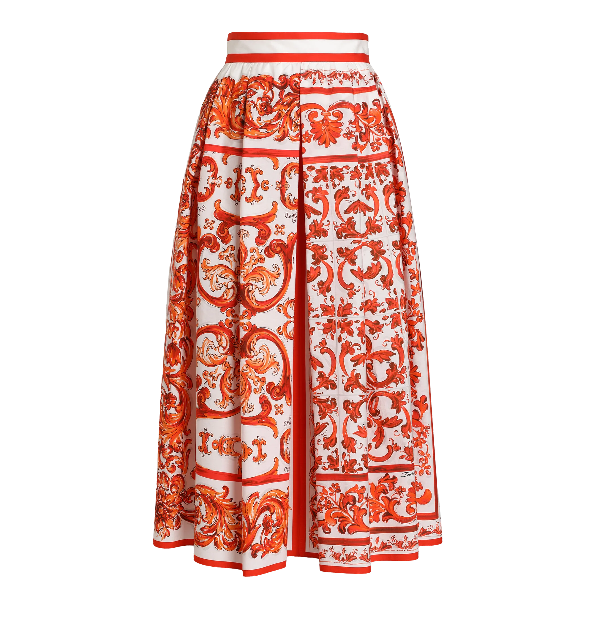 Majolica-print poplin pleated skirt