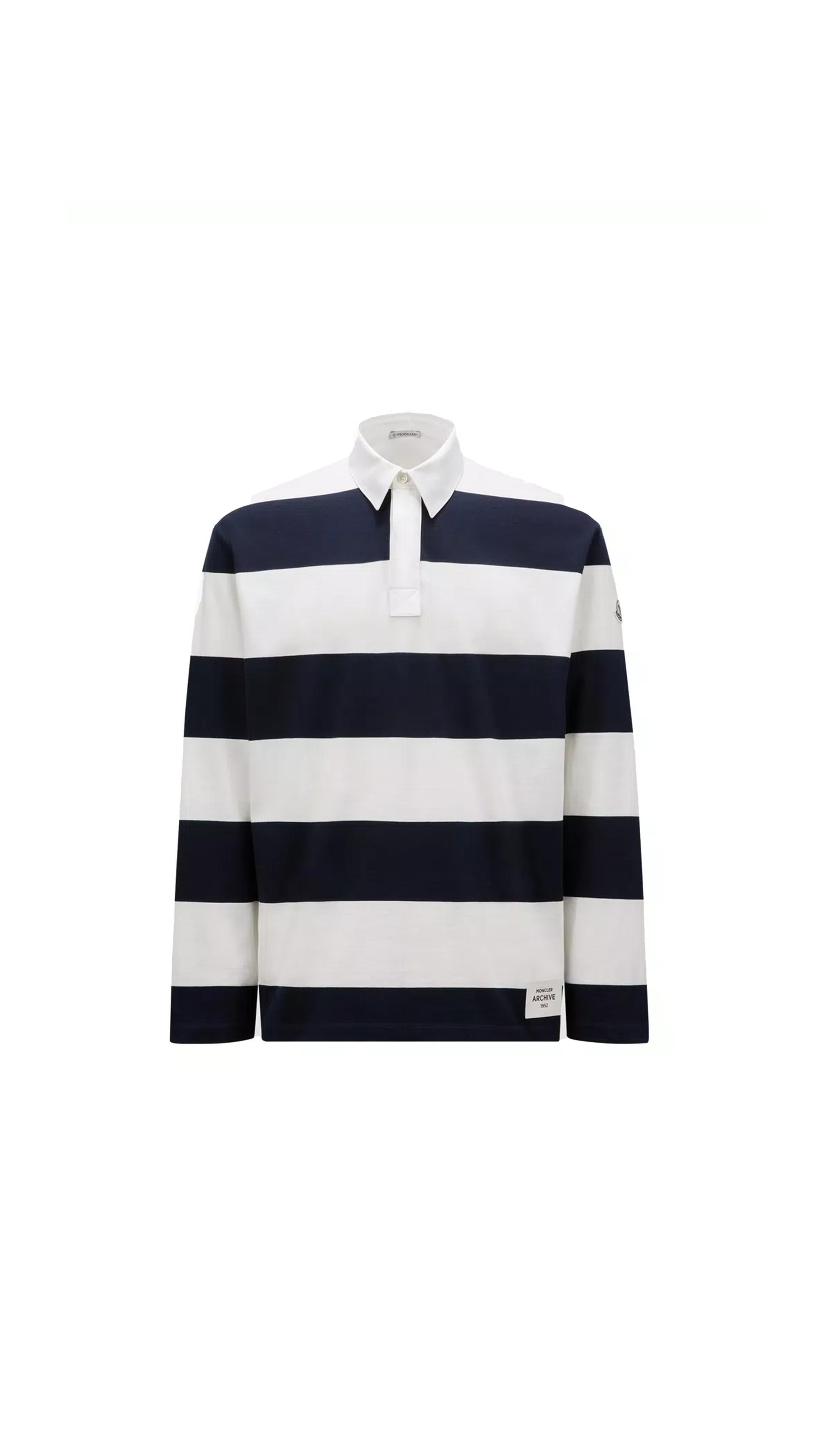 Striped Long Sleeve Polo Shirt - White/Dark Navy