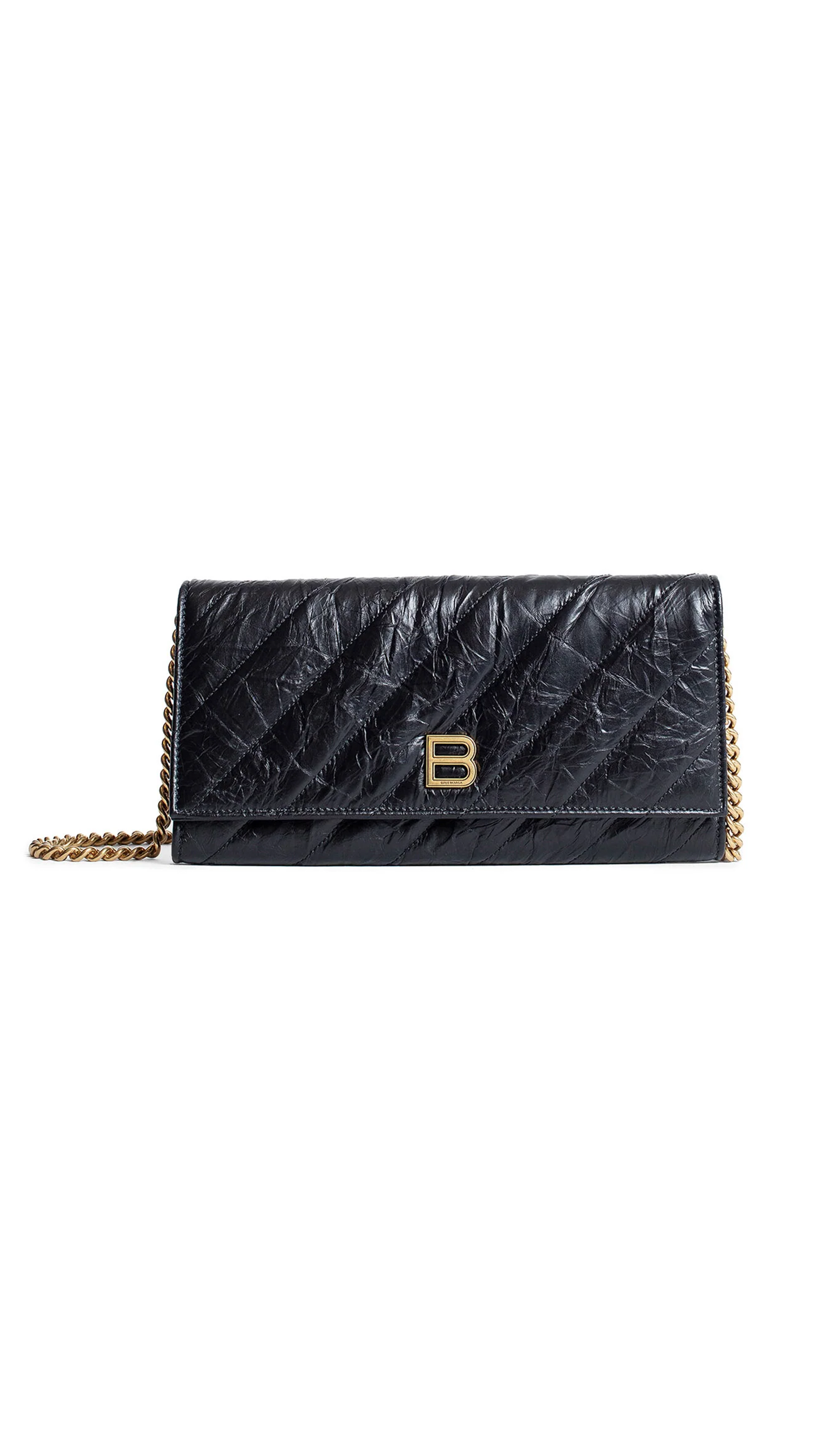 Crush Quilted Wallet on Chain - Black