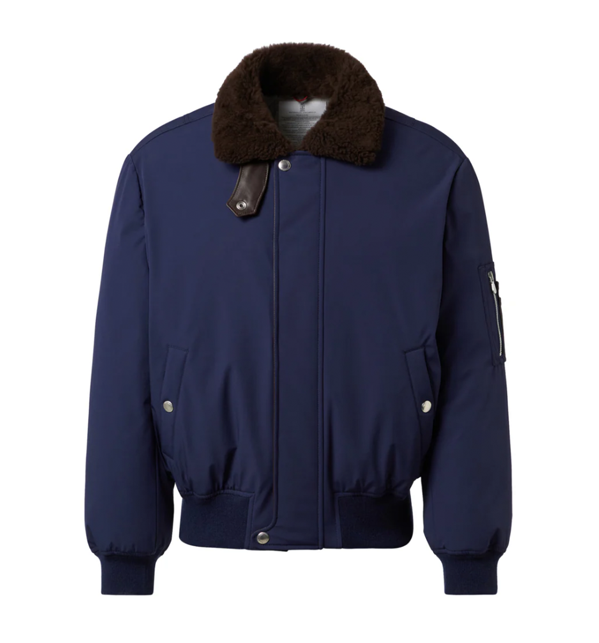 Stretch Bonded Nylon Down Jacket with Shearling-lined Collar