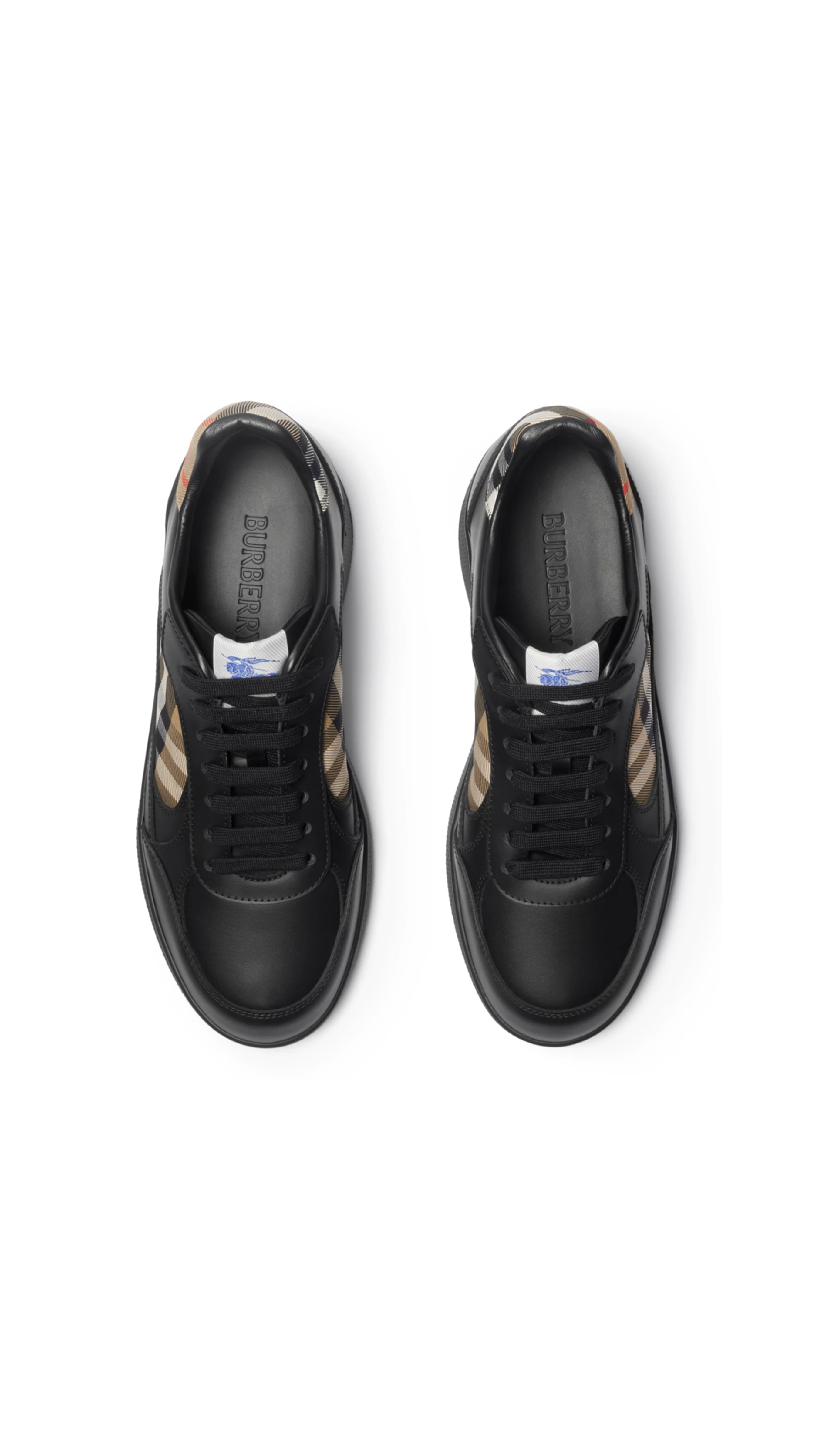 Leather and Check Terrace Sneakers - Black