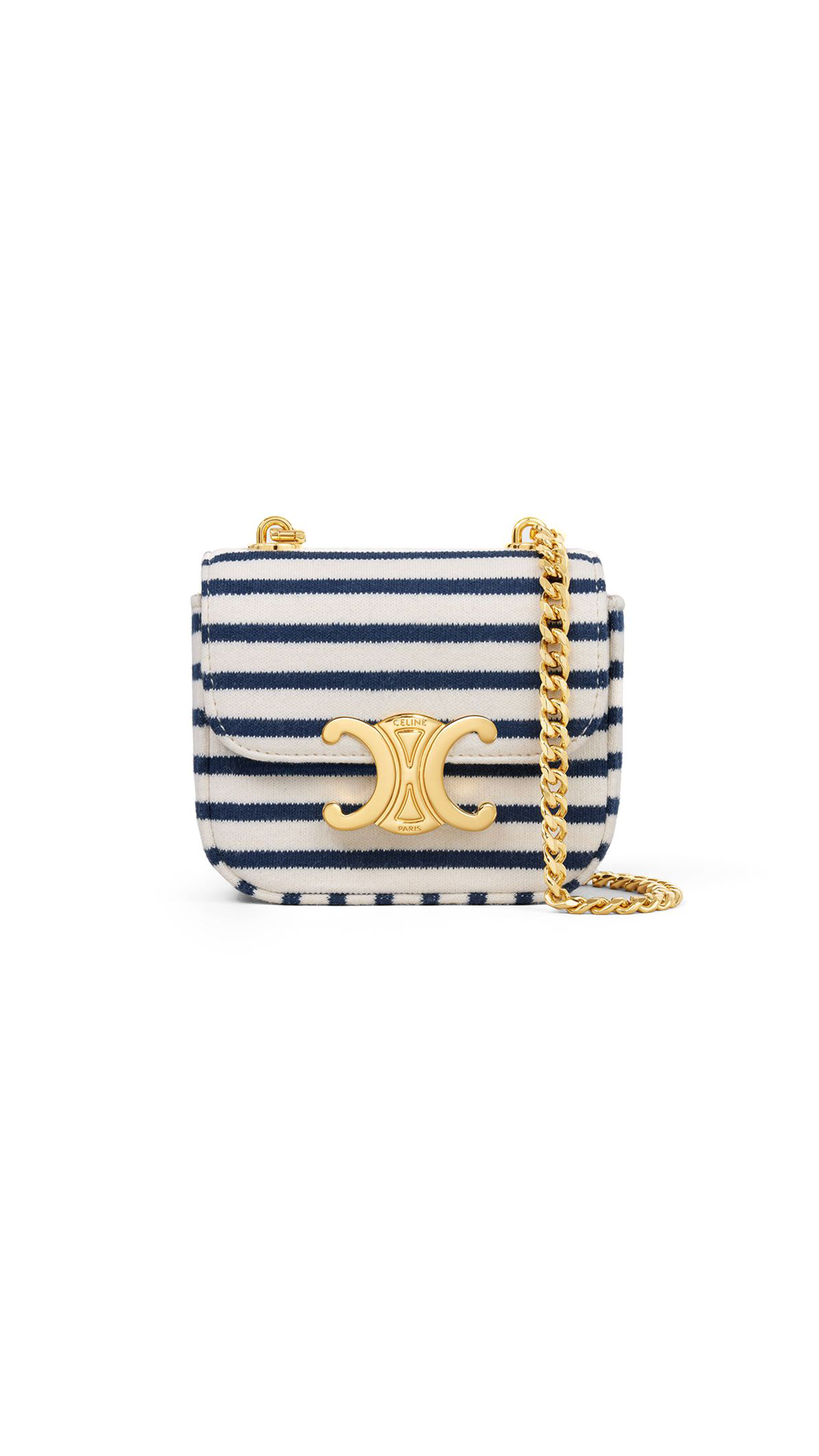 Mini Chain Claude Bag in Textile with Stripes - White/Blue