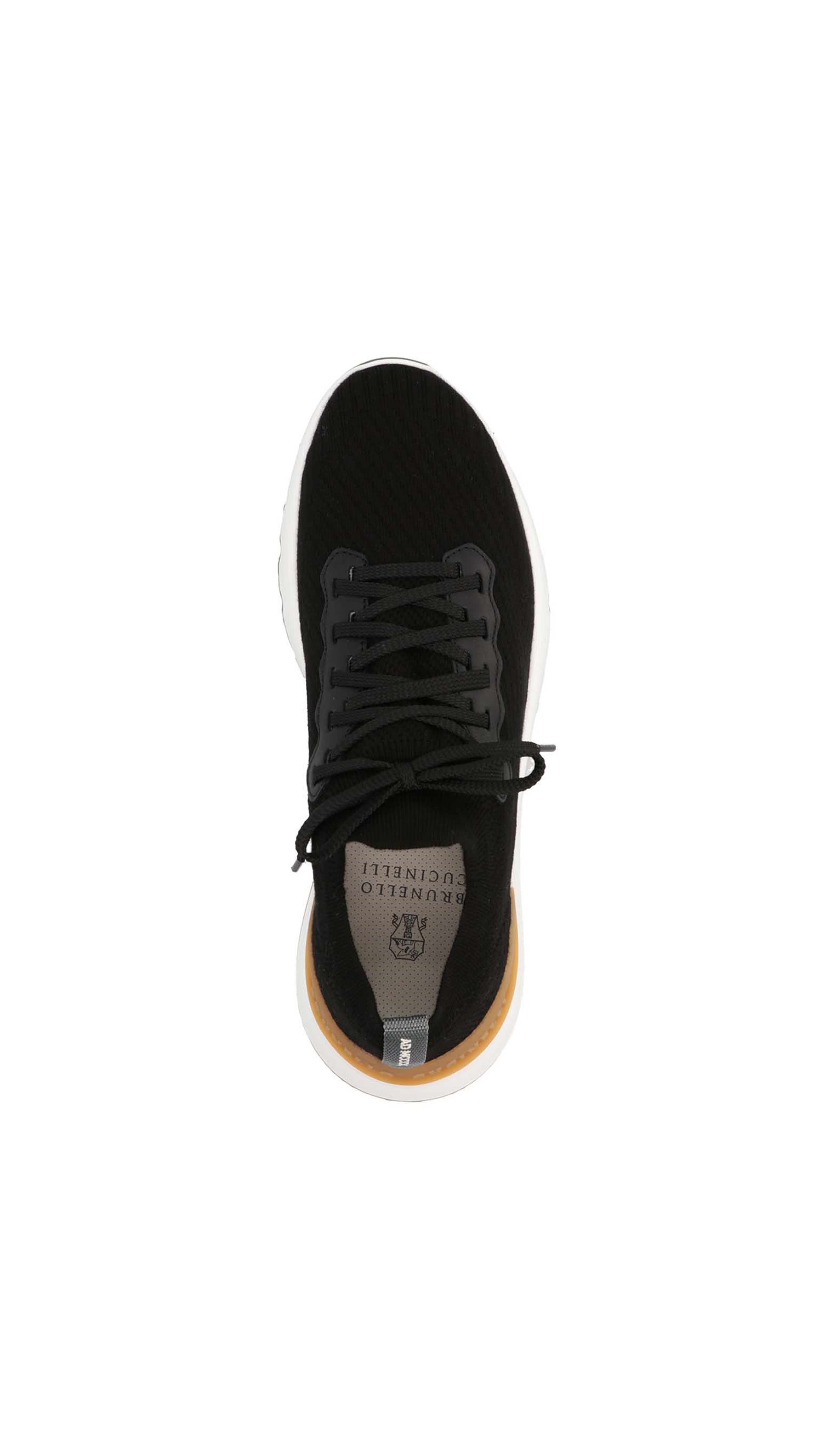 Cotton Knit and Semi-Polished Calfskin Runners - Black