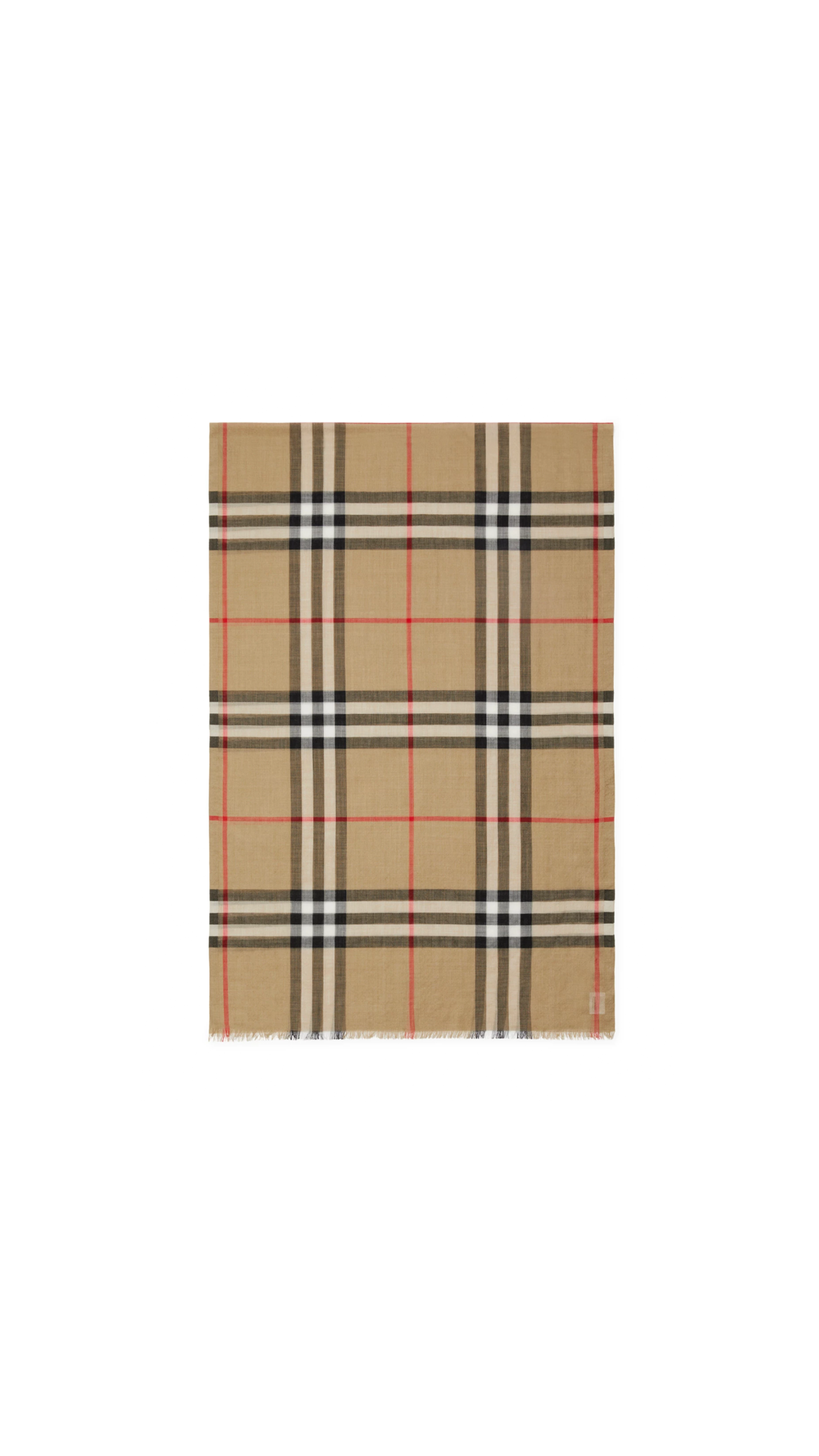 Wide Check Wool Silk Scarf - Archive Beige