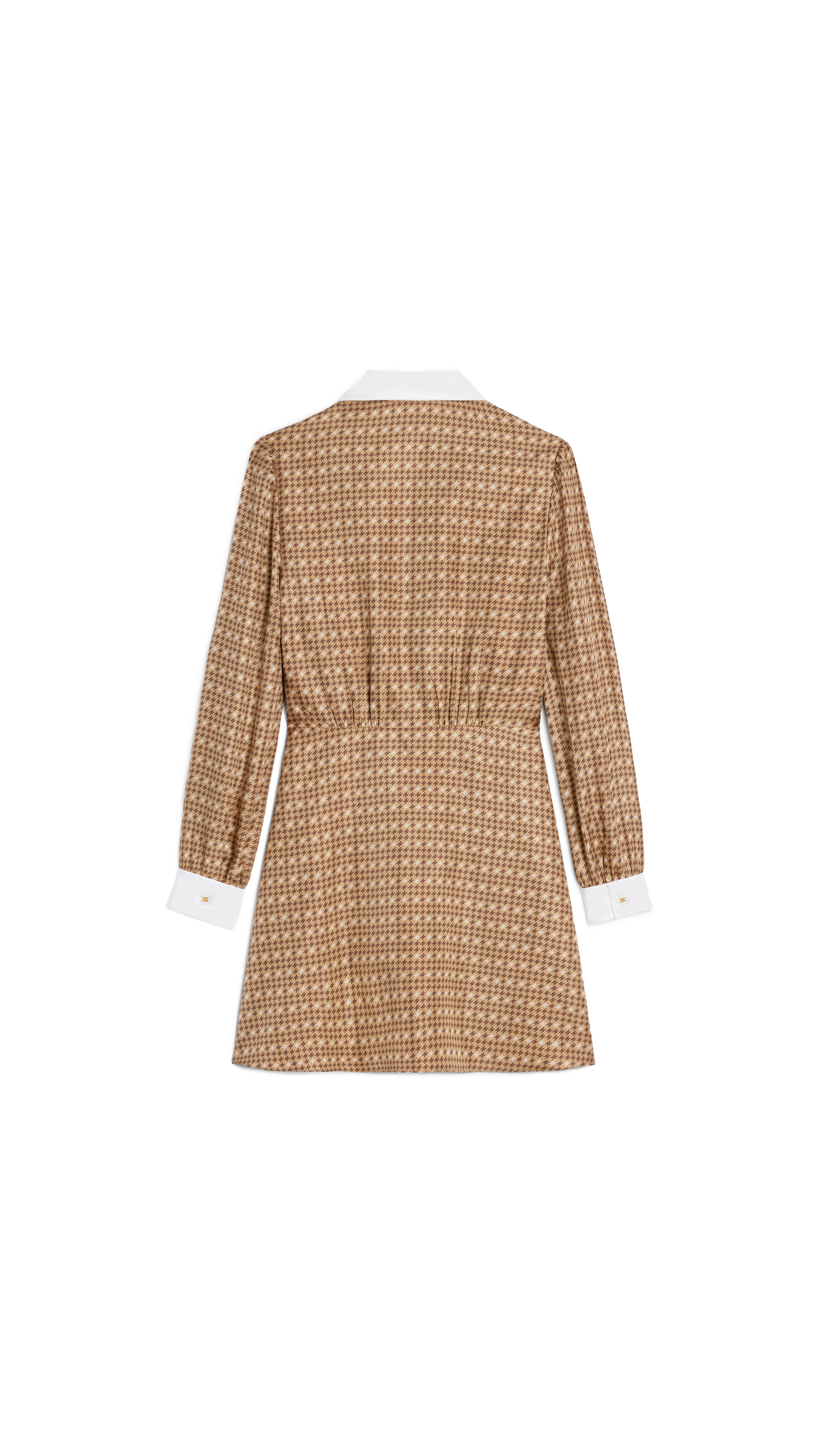 Mini Cotton Dress in Silk Twill - Beige/White