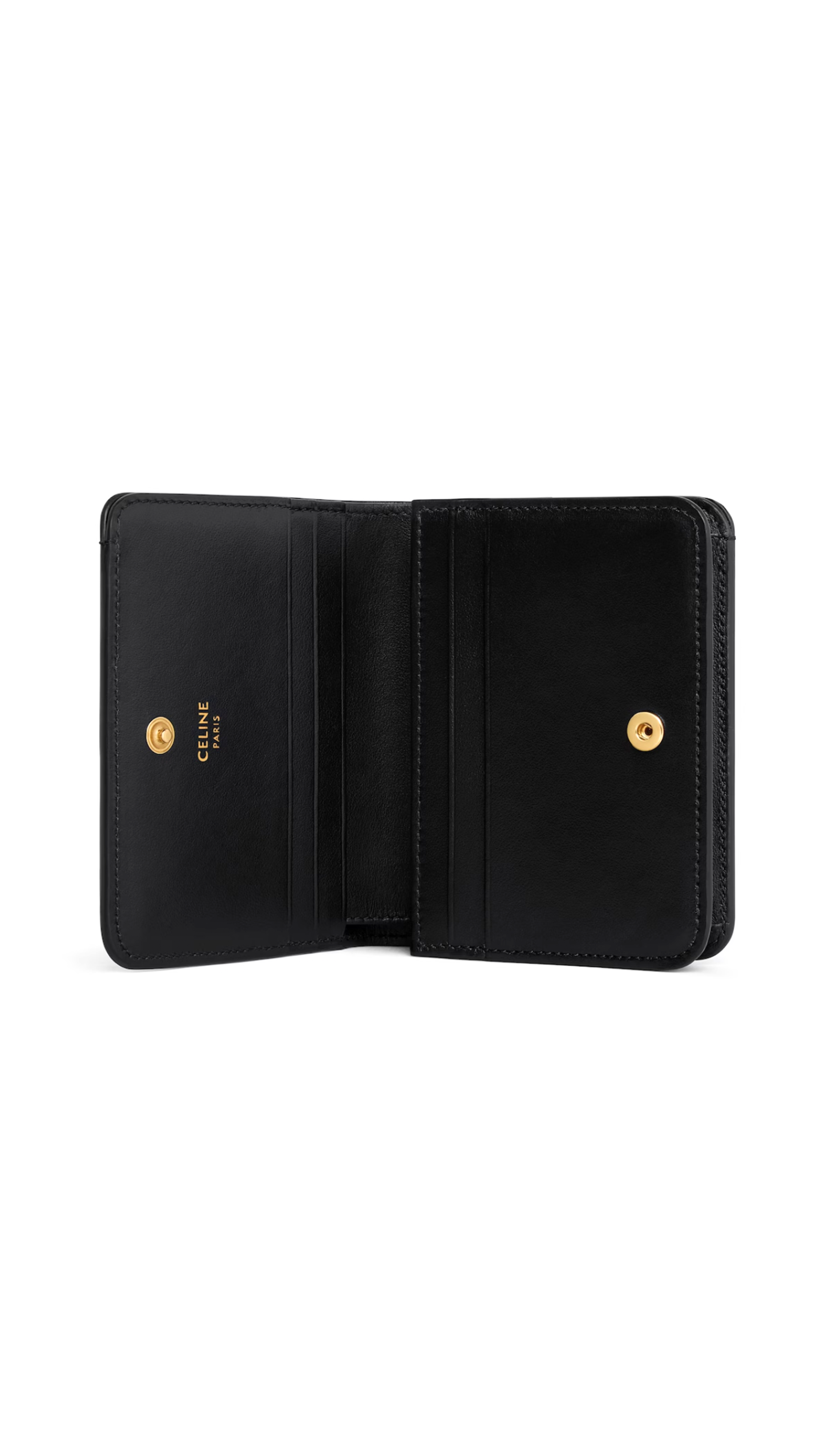 Triomphe Compact Wallet in Shiny Calfskin - Black