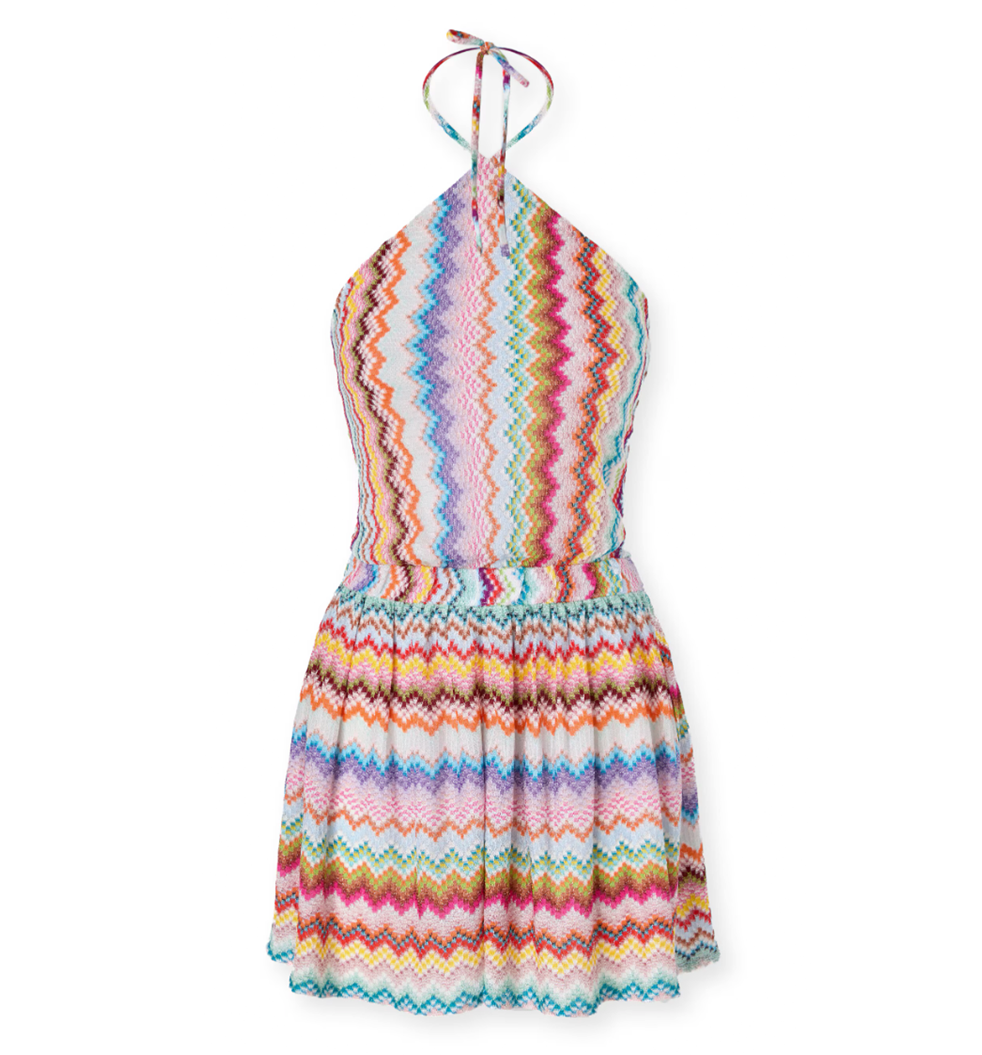 Short jumpsuit in lamé viscose with pixel-effect zigzag pattern