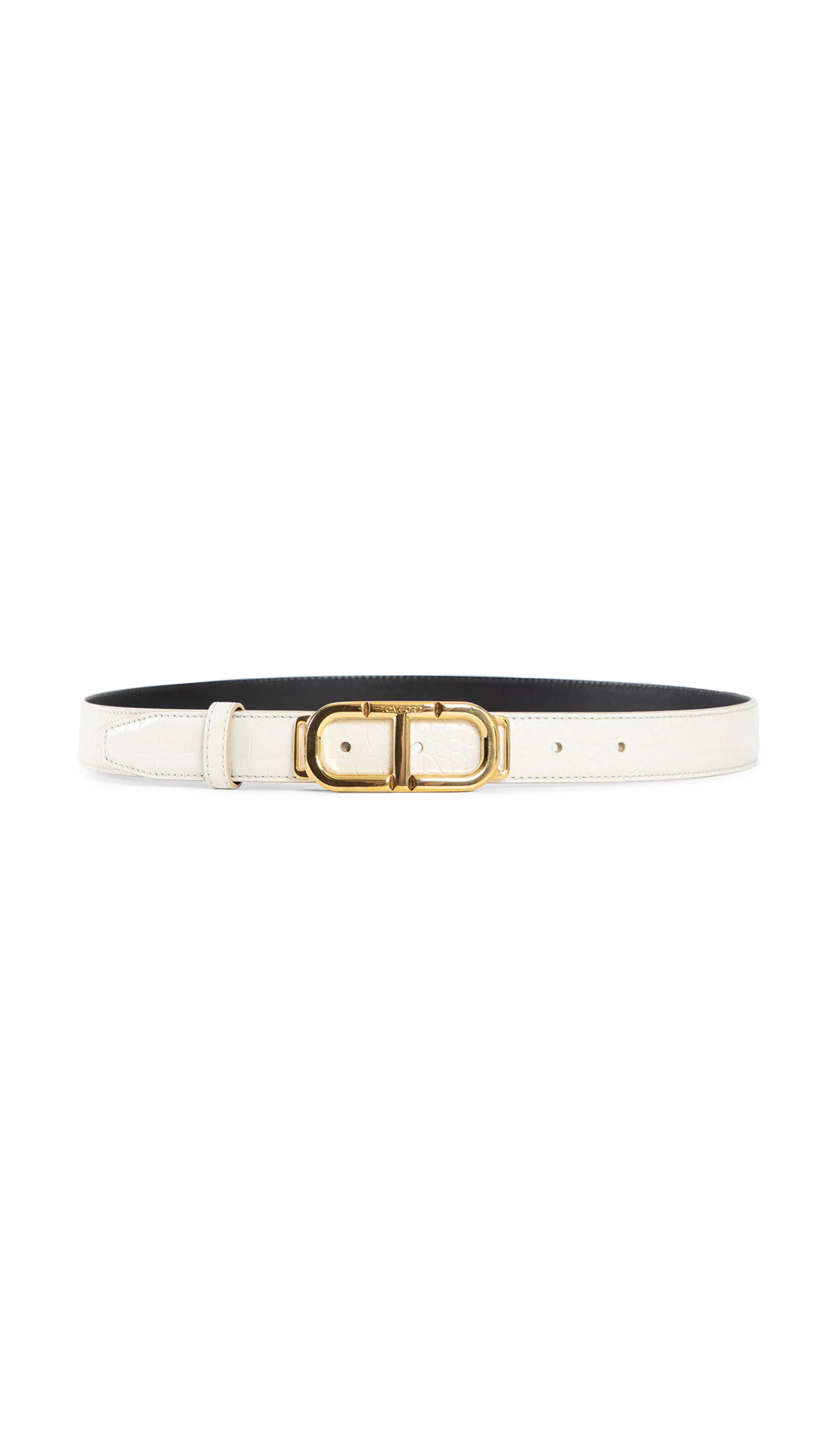 Shiny Stamped Crocodile Leather Belt - White