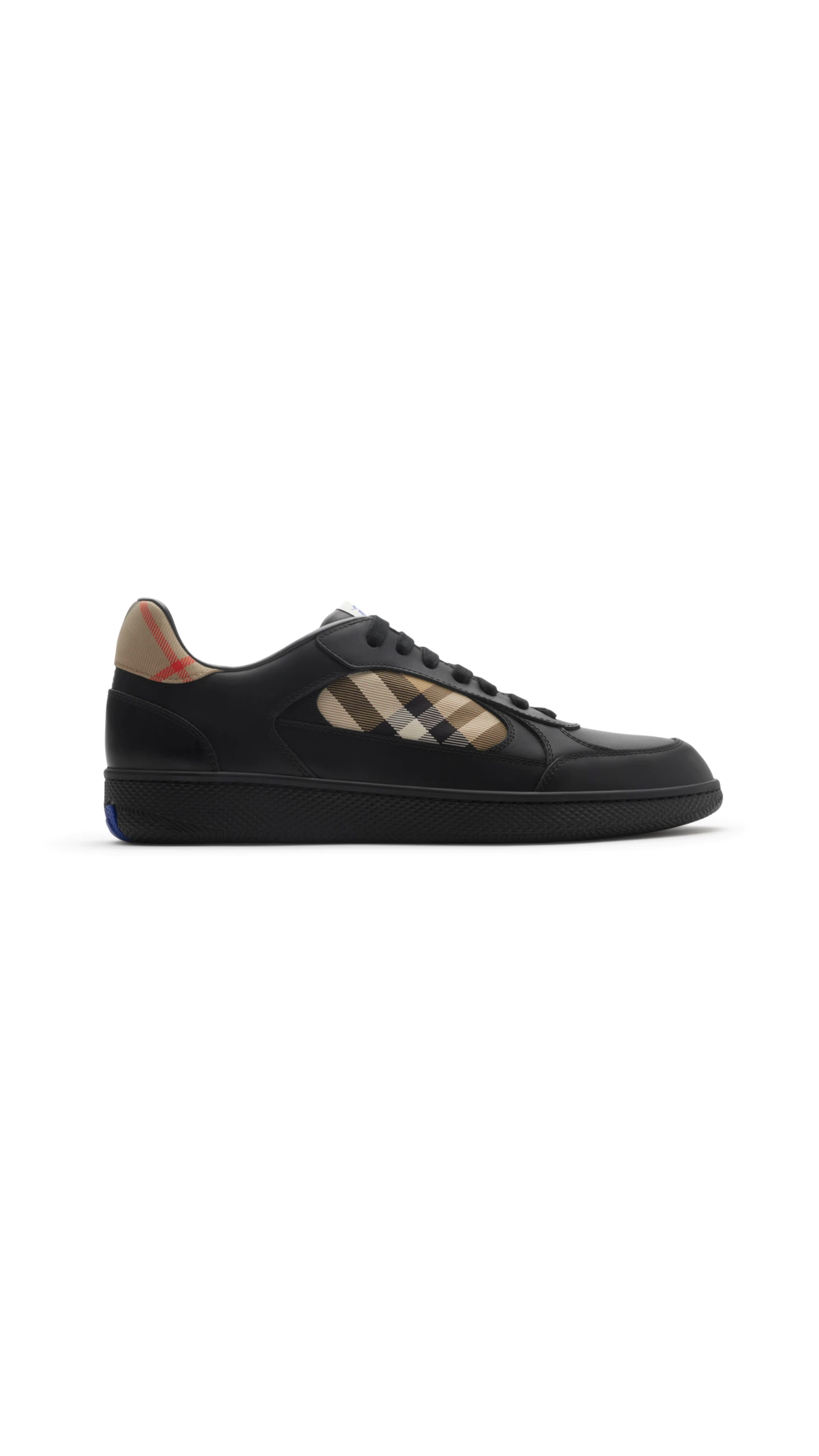 Leather and Check Terrace Sneakers - Black