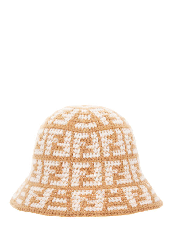 FF Jacquard Cashmere Cloche Hat - Beige