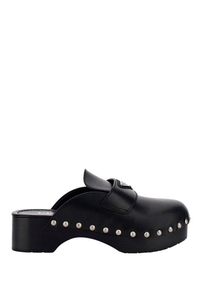 Studded Leather Clogs - Black