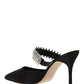 Lutara Satin Crystal Embellished Mules - Black