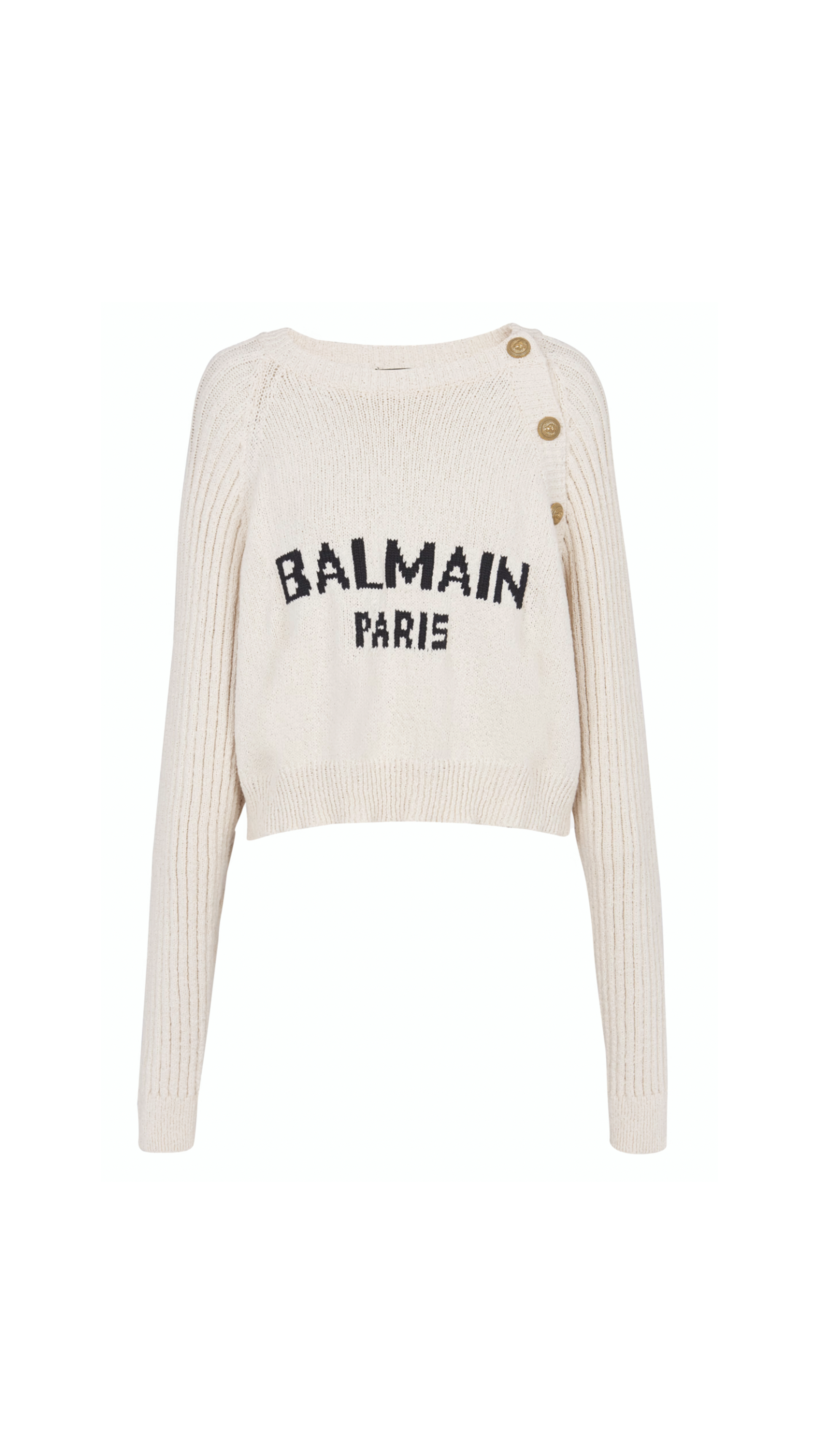 Buttoned Jacquard Jumper with Balmain Logo - Beige