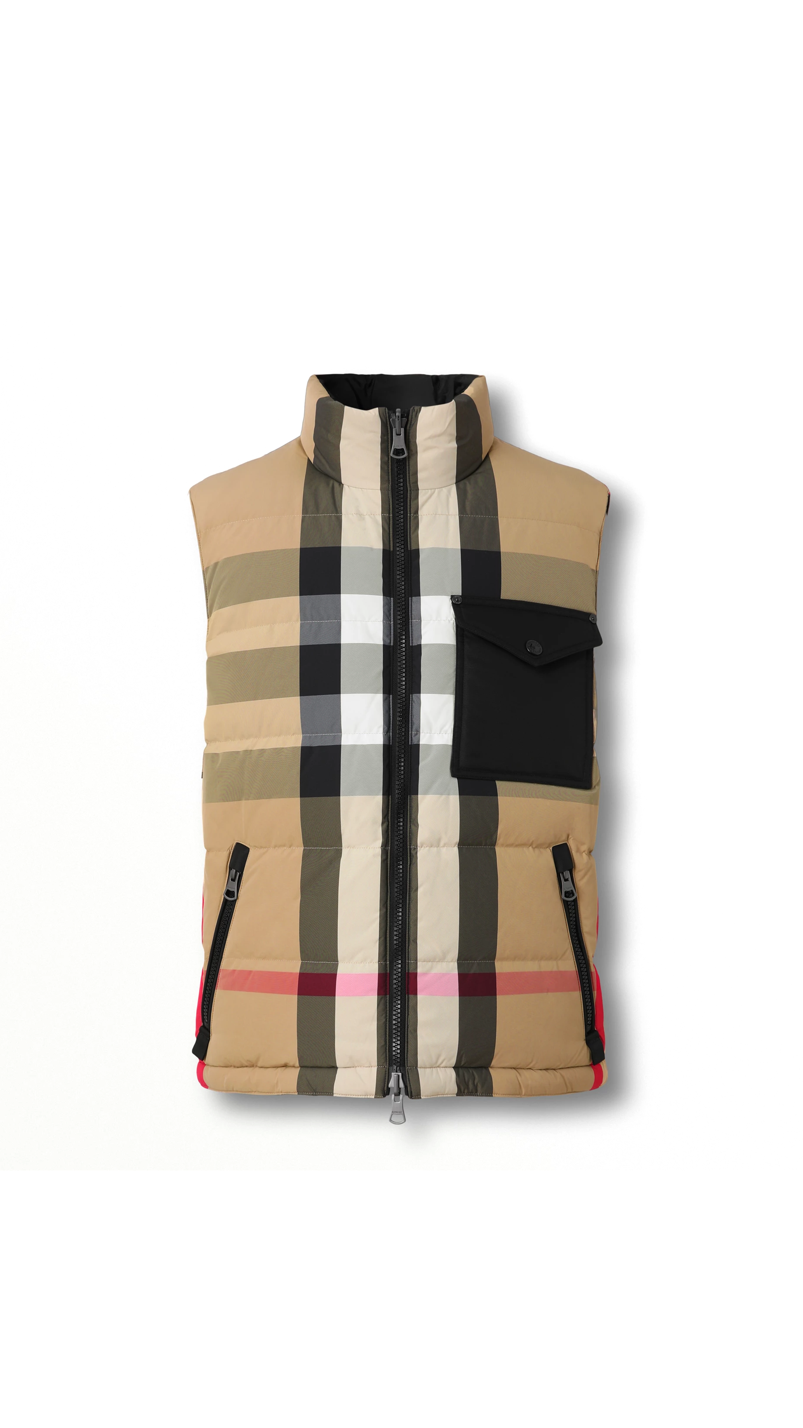 Check Nylon Reversible Puffer Gilet - ArchiveBeige/Black