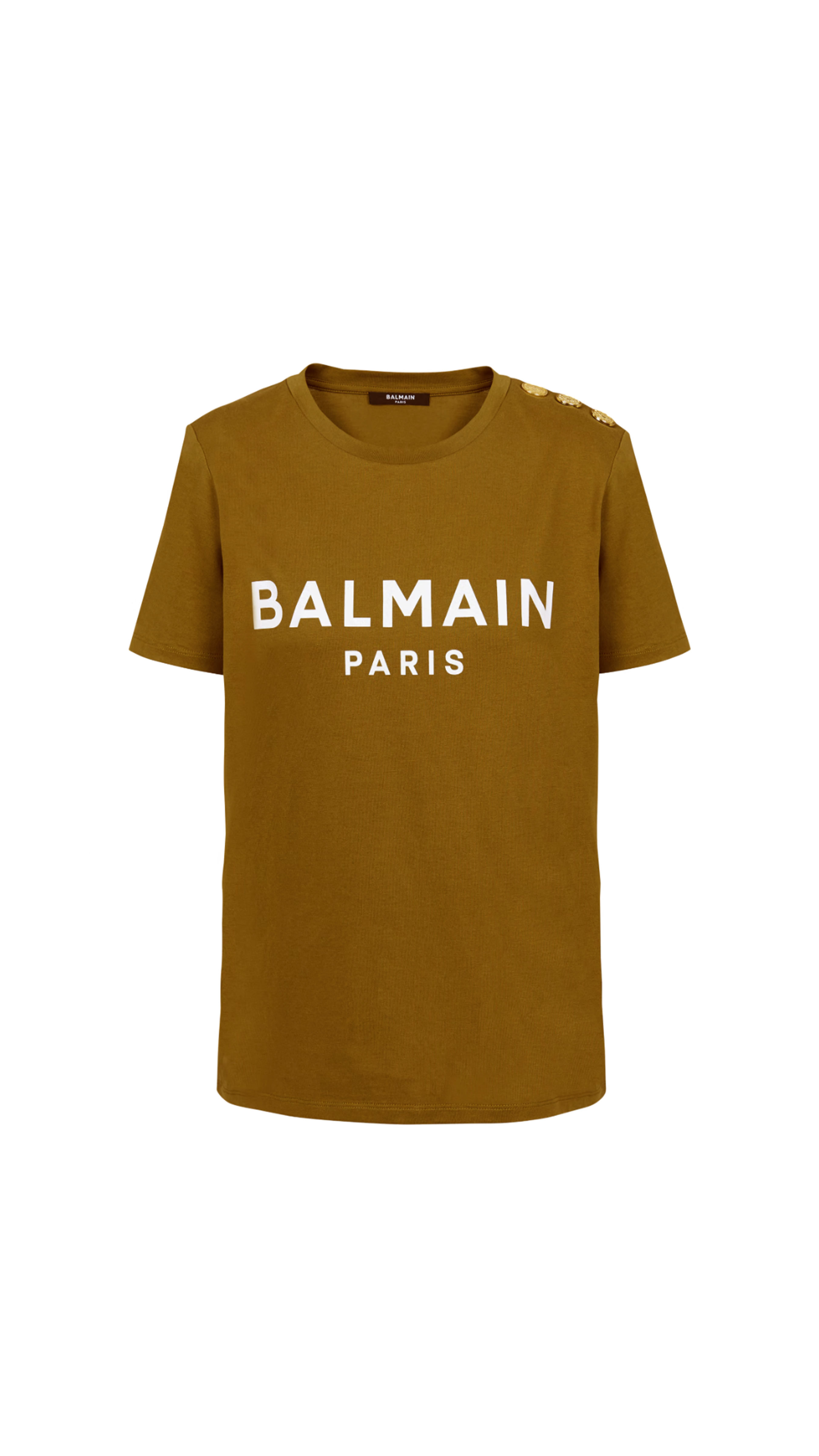 Eco-Responsible Cotton T-Shirt With Balmain Logo Print - Khaki