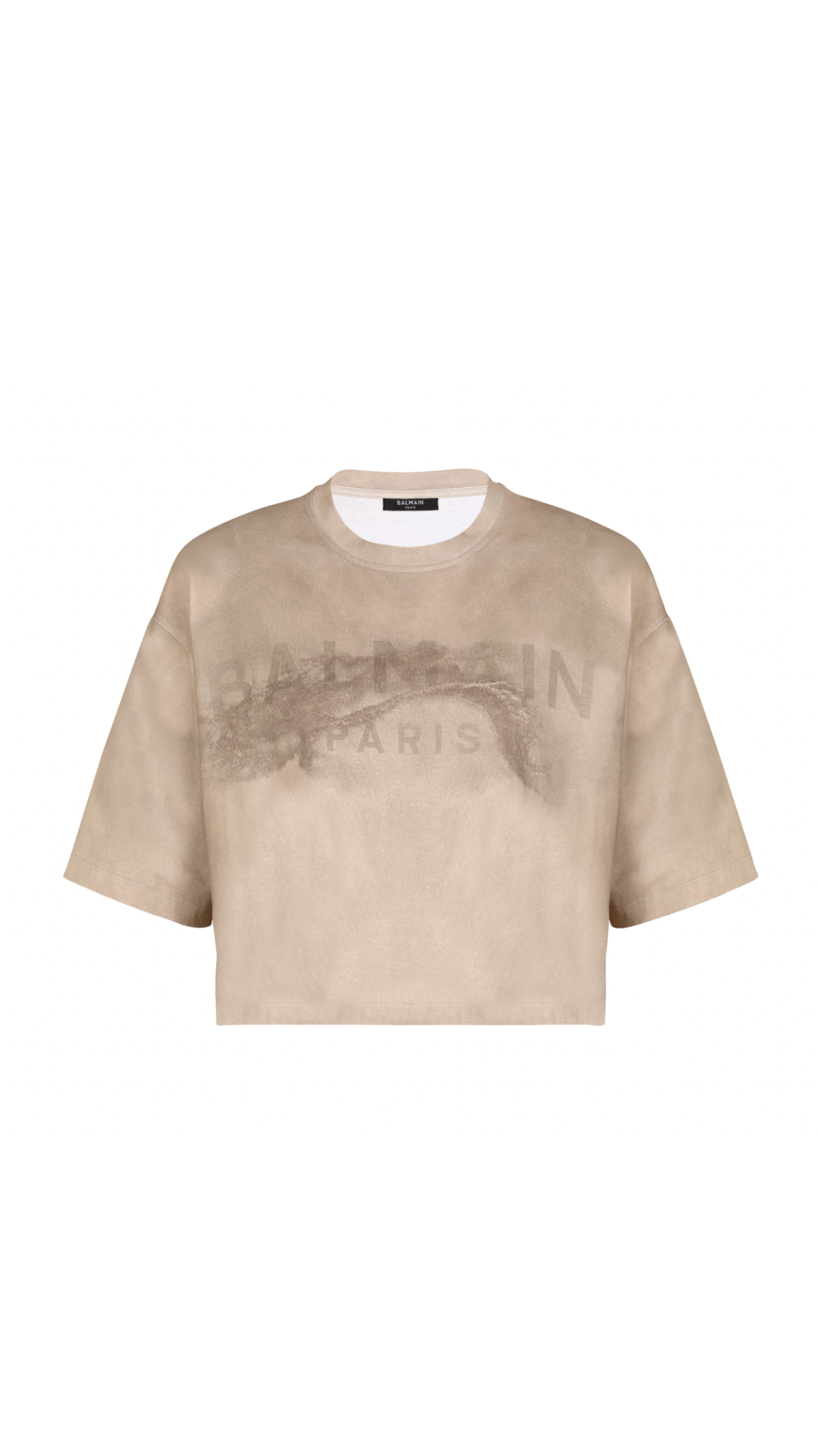 Eco-responsible Cropped Cotton T-shirt with Logo Print - Beige