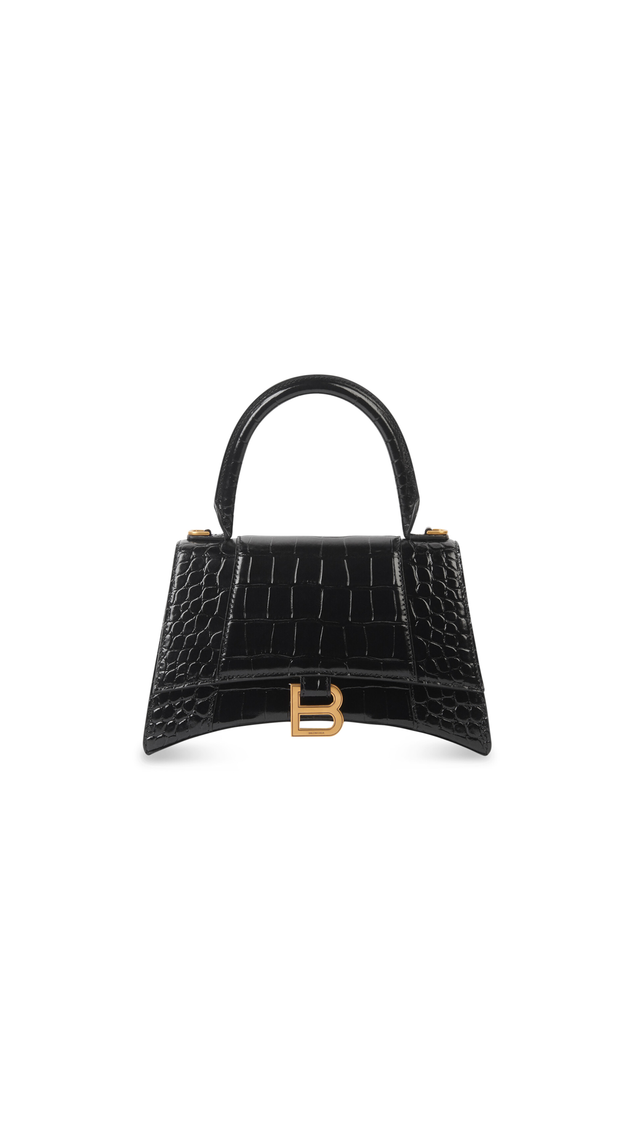 Hourglass Small Handbag Crocodile Embossed - Black