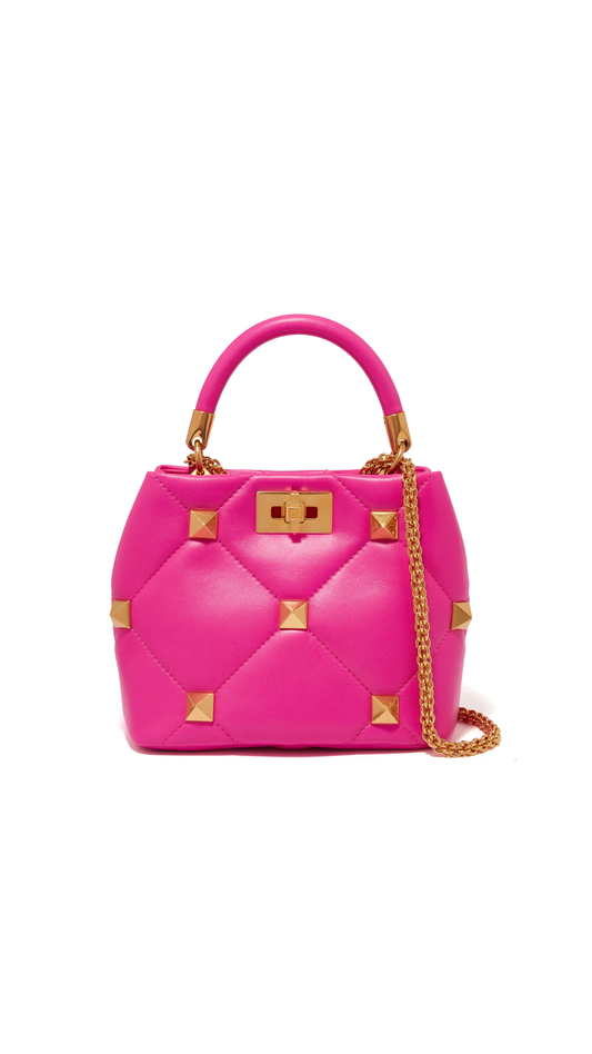 Small Roman Stud Top Handle Bag in Nappa - Pink PP