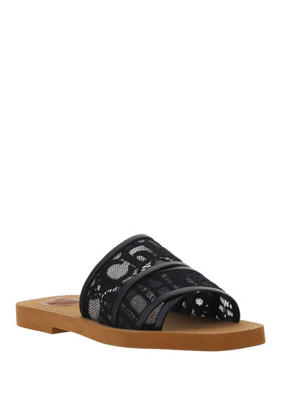 Woody Lace Mule Sandals - Black