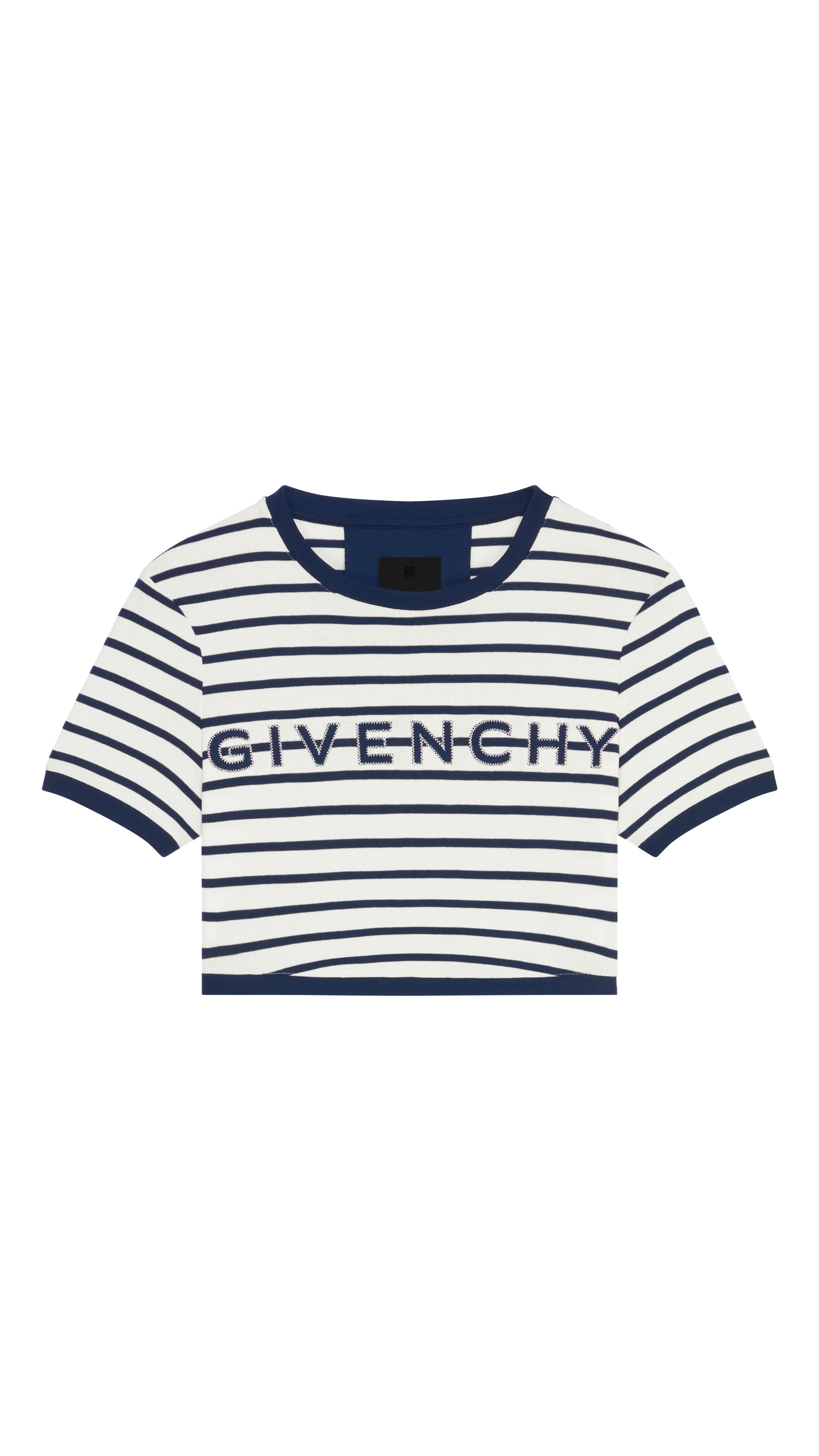 Cropped T-shirt with Stripes - White/Navy