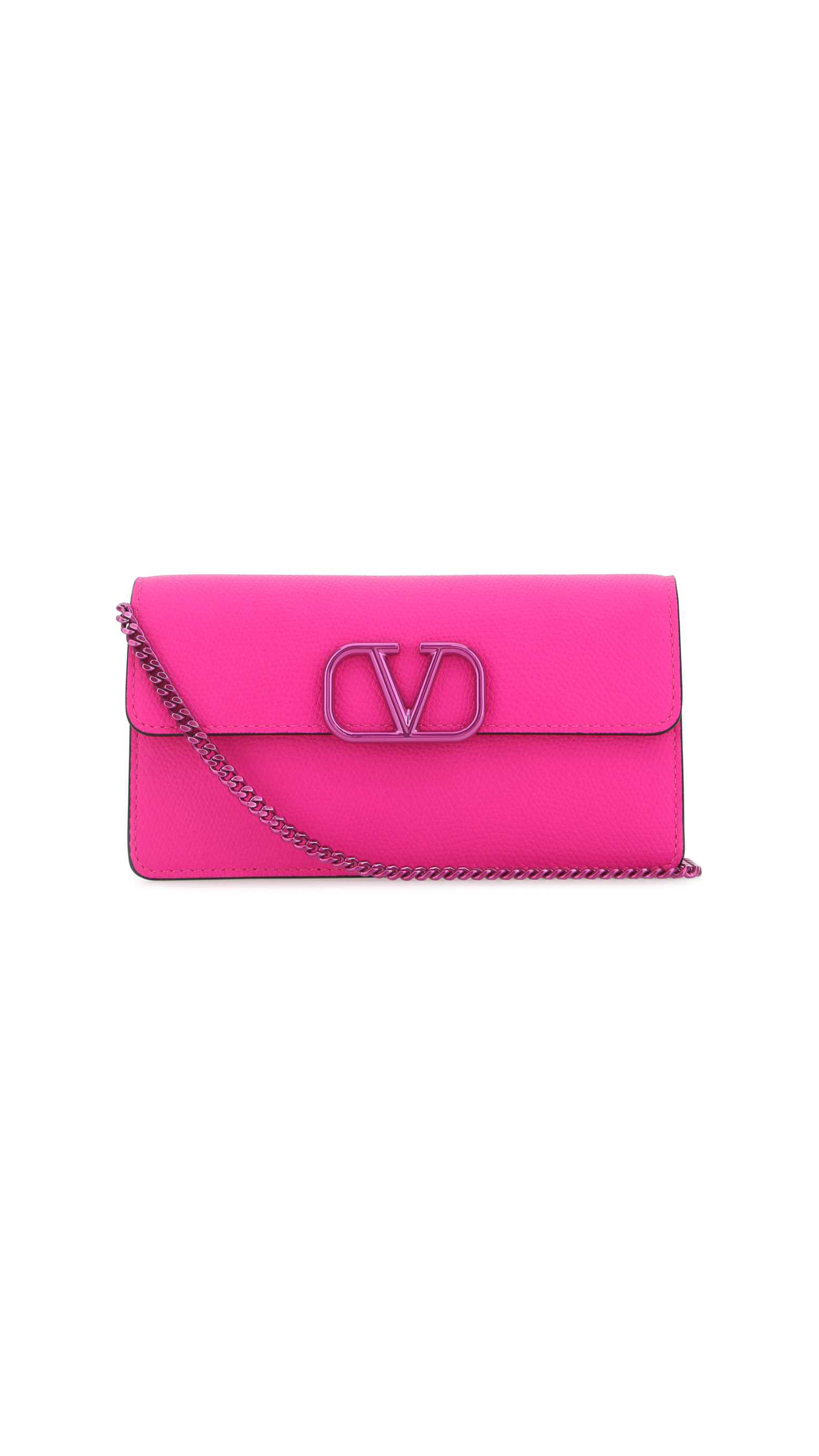 Vlogo Signature Grainy Calfskin Wallet with Chain - Pink PP.