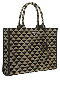 Large Prada Symbole Jacquard Fabric Handbag - Black / Beige