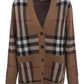 Check Wool Cashmere Jacquard Cardigan - Brown.