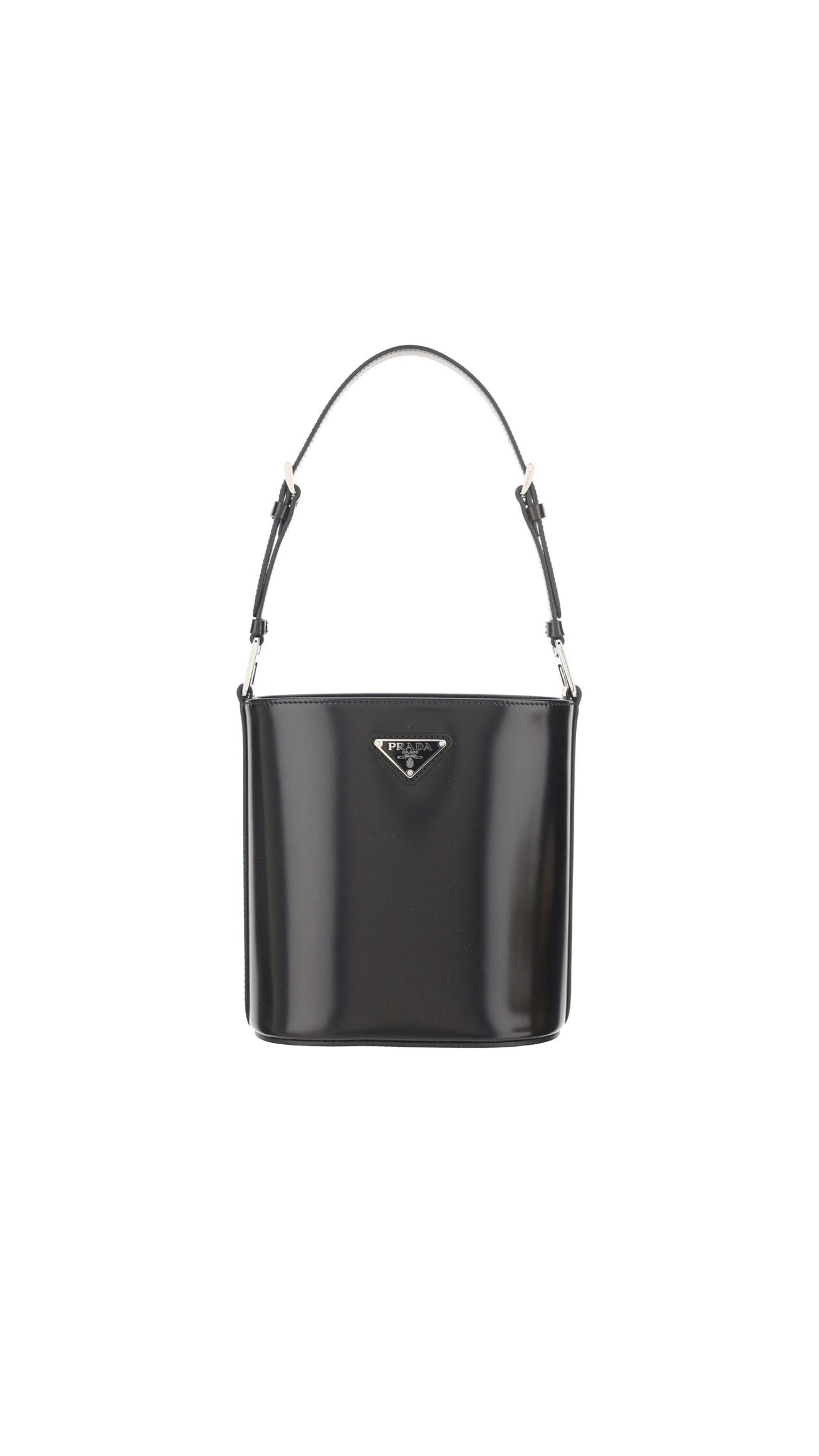 Brushed Leather Bucket Shoulder & Crossbody Bag - Black.