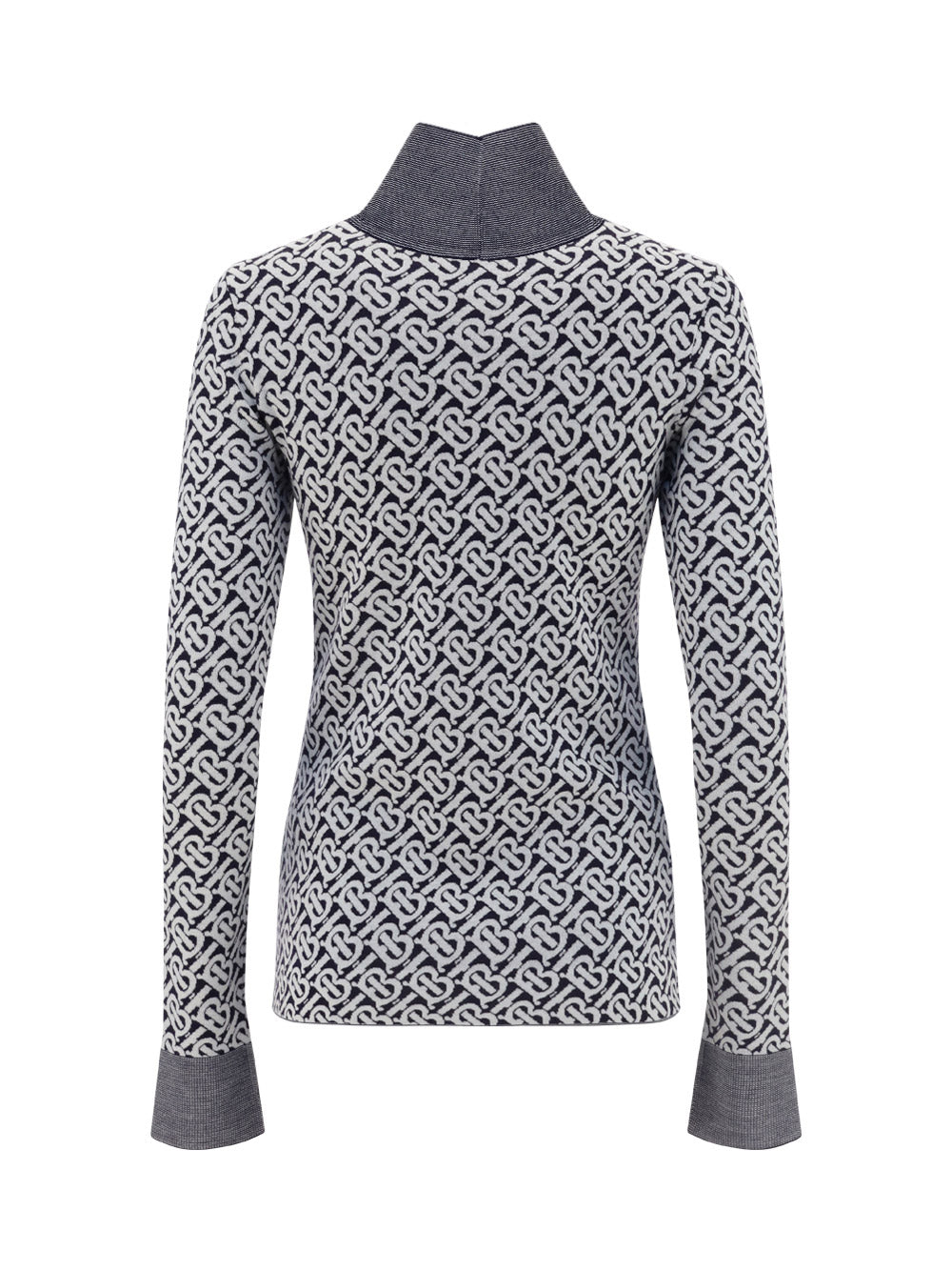 Monogram Wool Jacquard Turtleneck Sweater - Dark Charcoal Blue