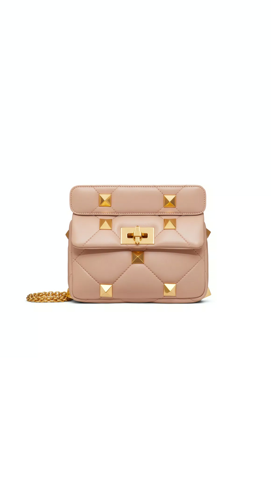 Small Roman Stud The Shoulder Bag in Nappa with Chain - Rose Cannelle