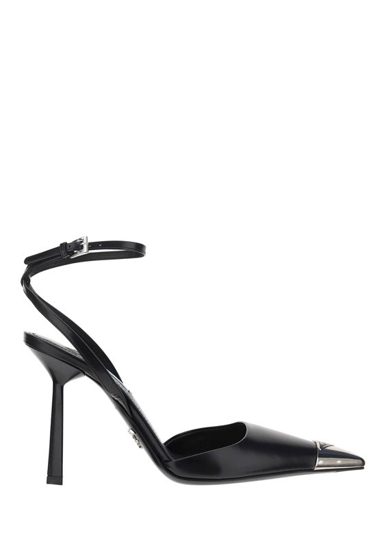 Brushed Leather Slingback Pumps - Black