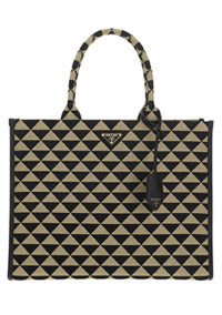 Large Prada Symbole Jacquard Fabric Handbag - Black / Beige