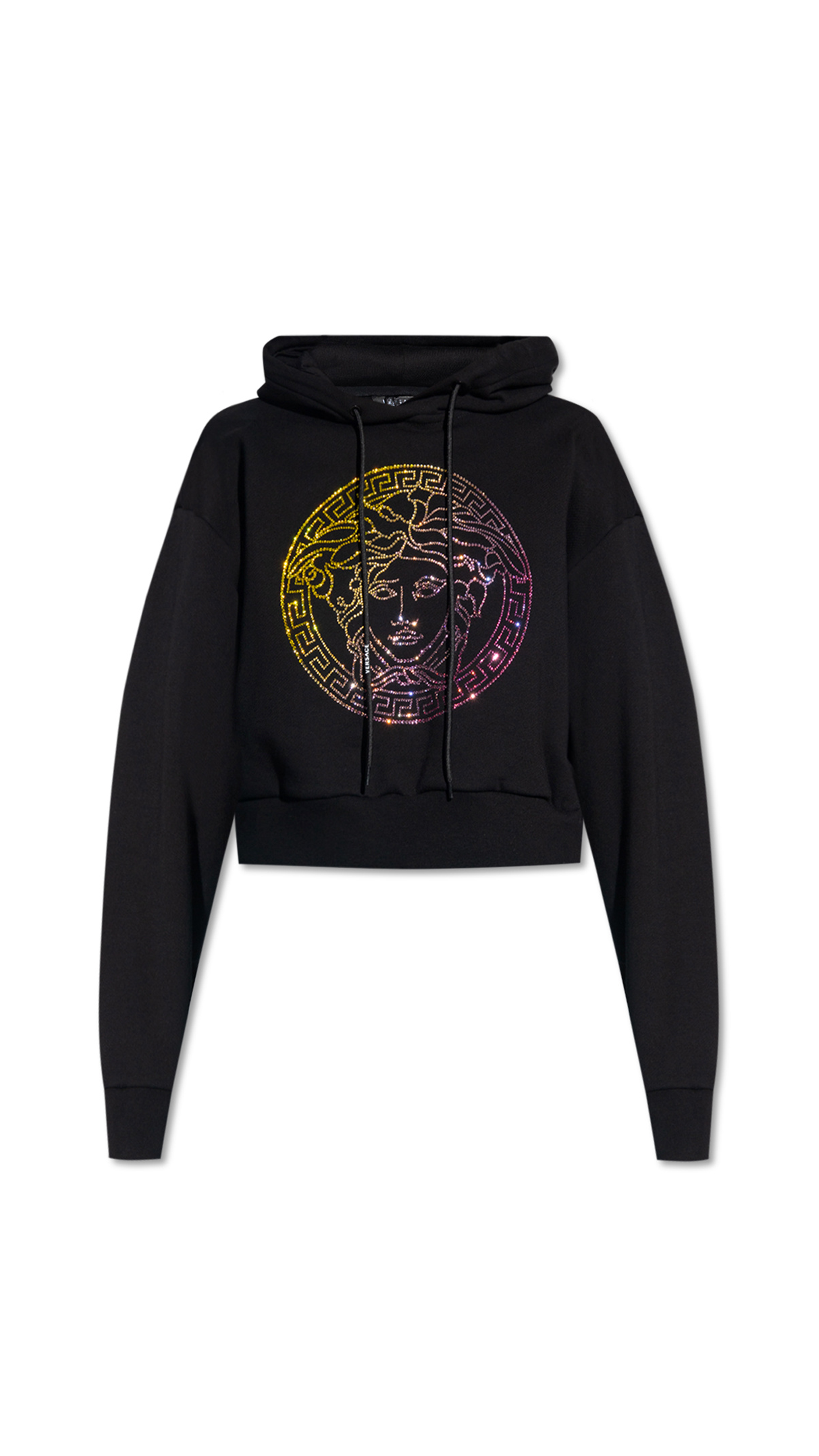 Crystal Medusa Cropped Hoodie - Black/Rainbow