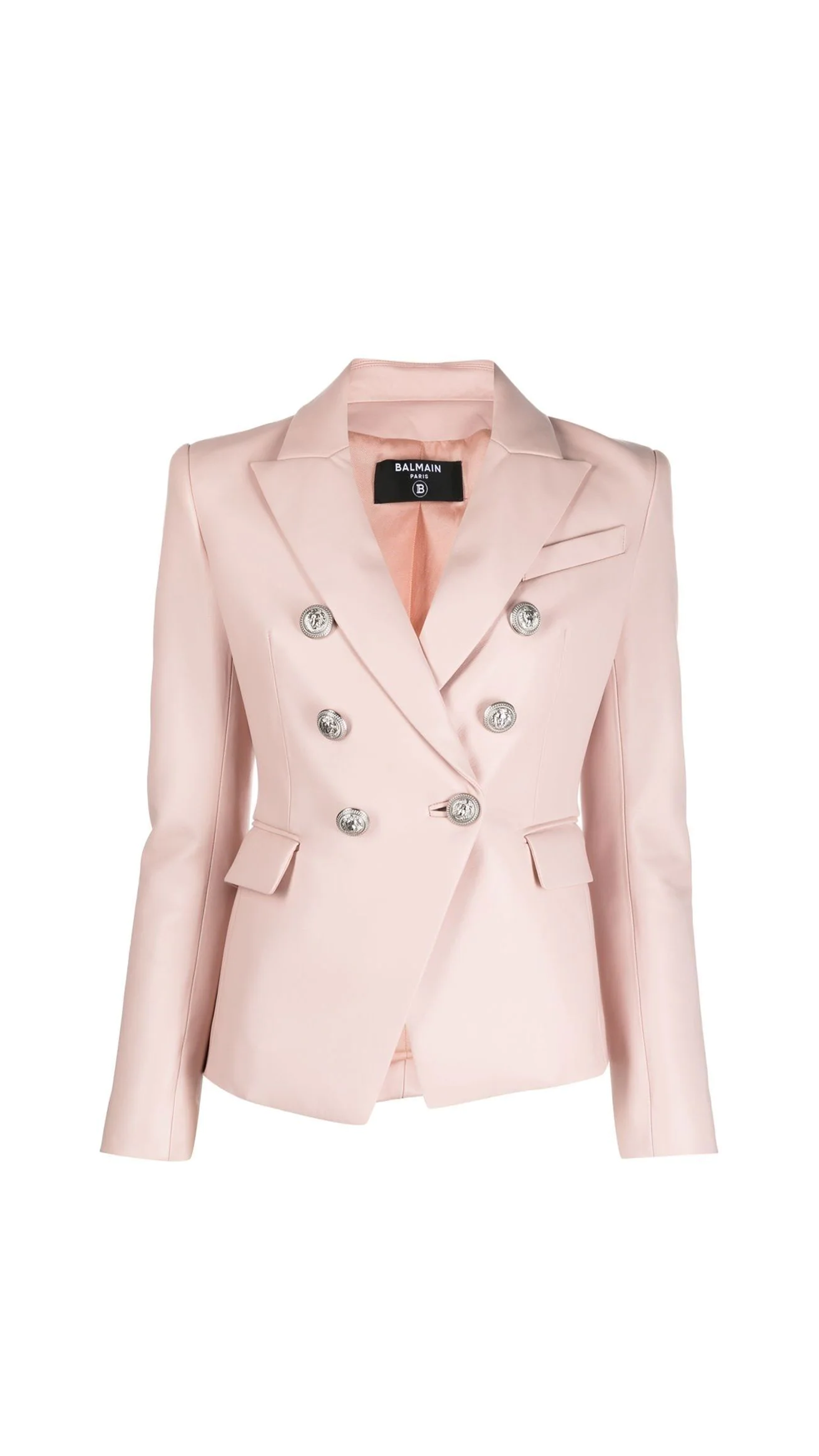 Double Breasted Leather Blazer - Powder Pink