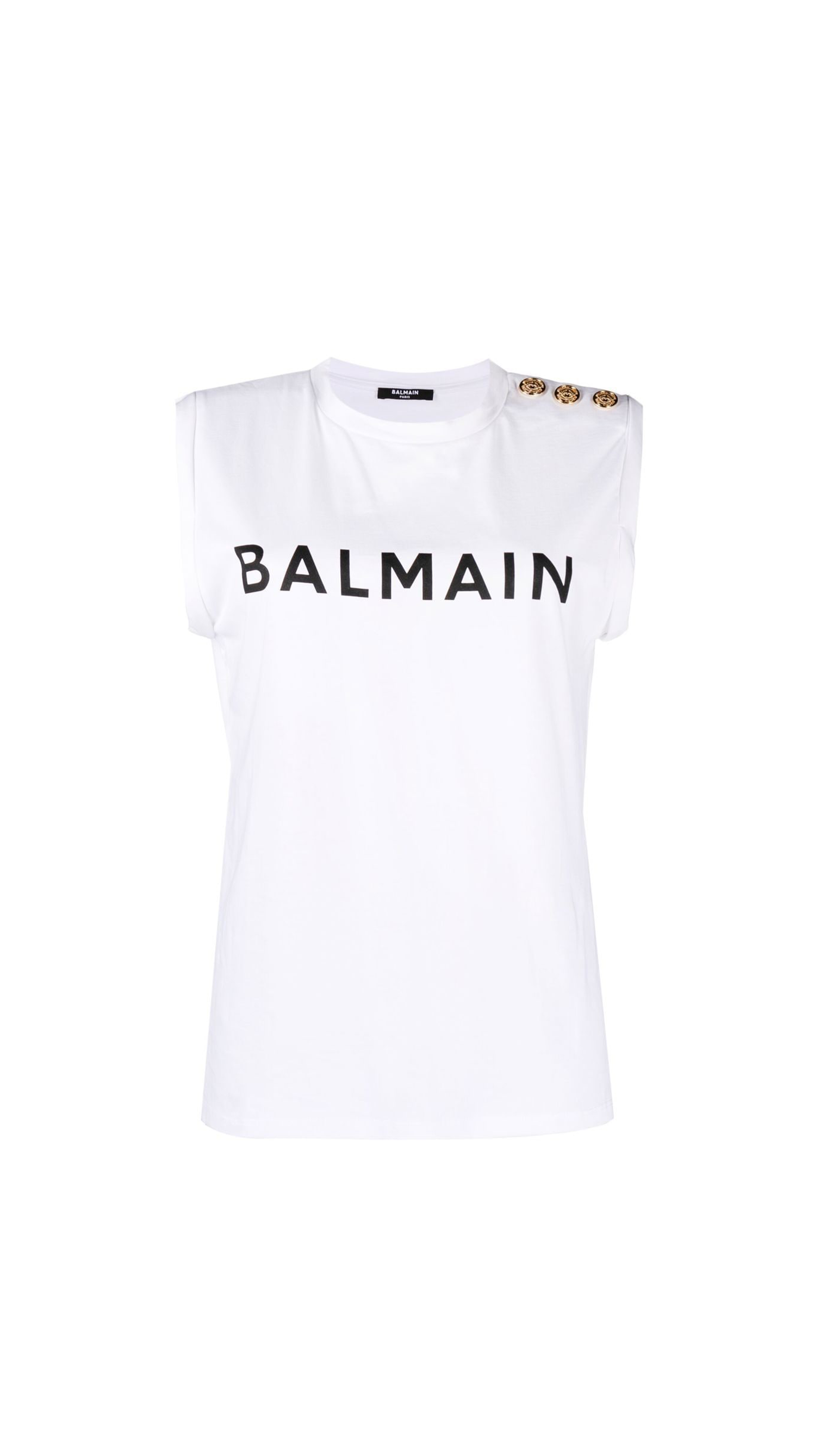 Eco-responsible Cotton T-shirt with Balmain Logo Print - White