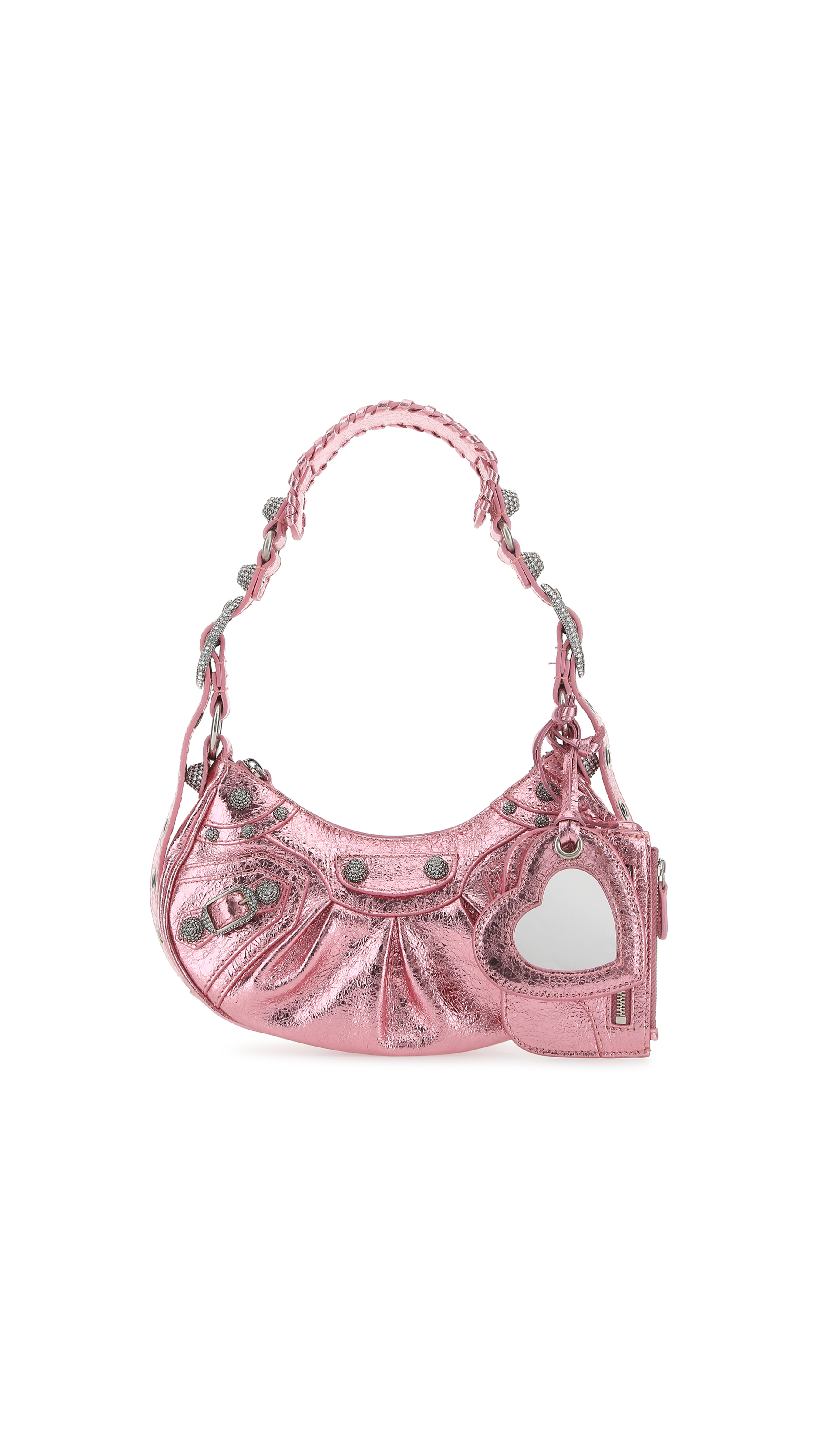 Women's Le Cagole XS Shoulder Bag with Rhinestones - Metallic Pink