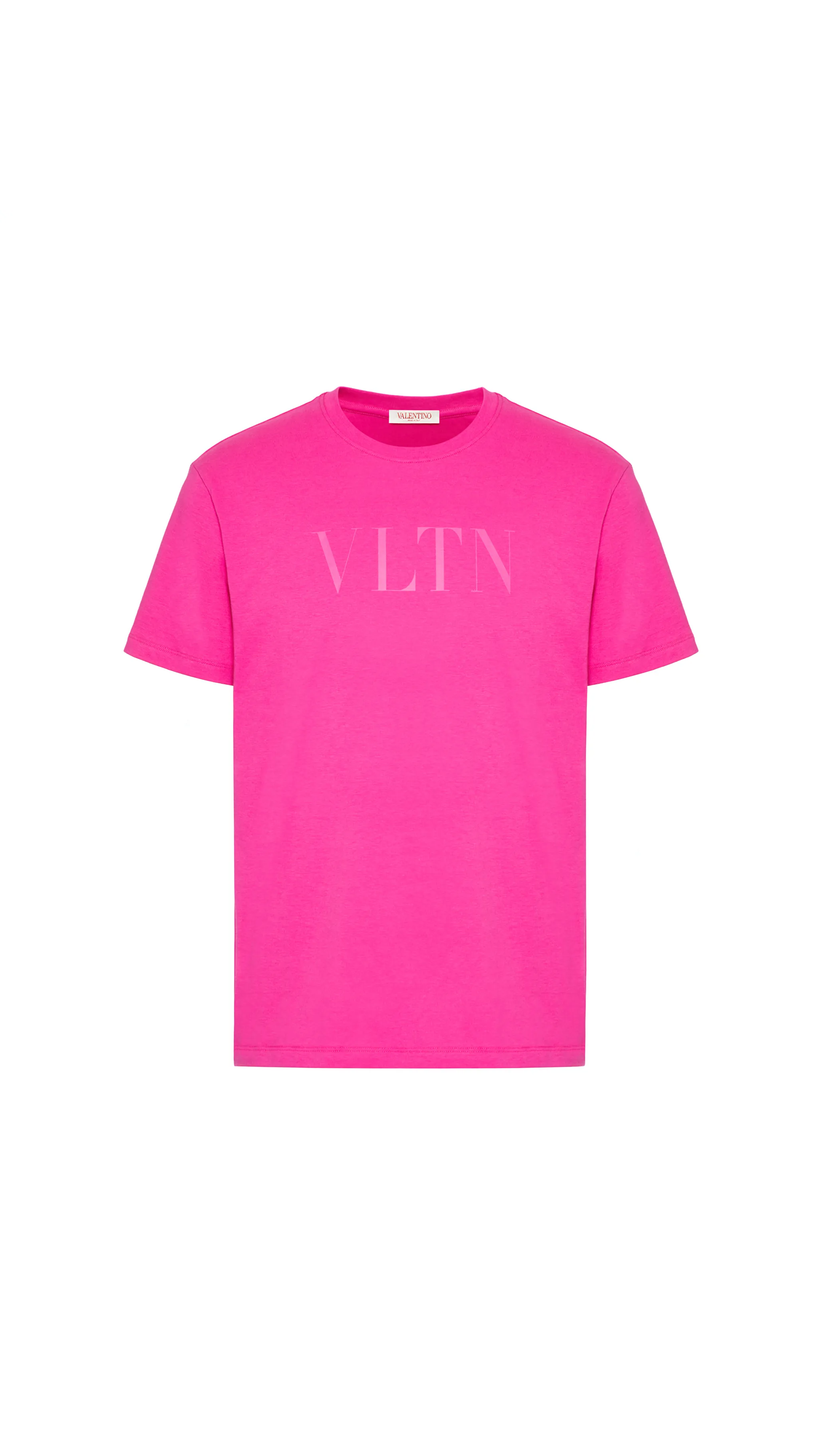 Crewneck Cotton T-shirt with VLTN Print - Pink PP