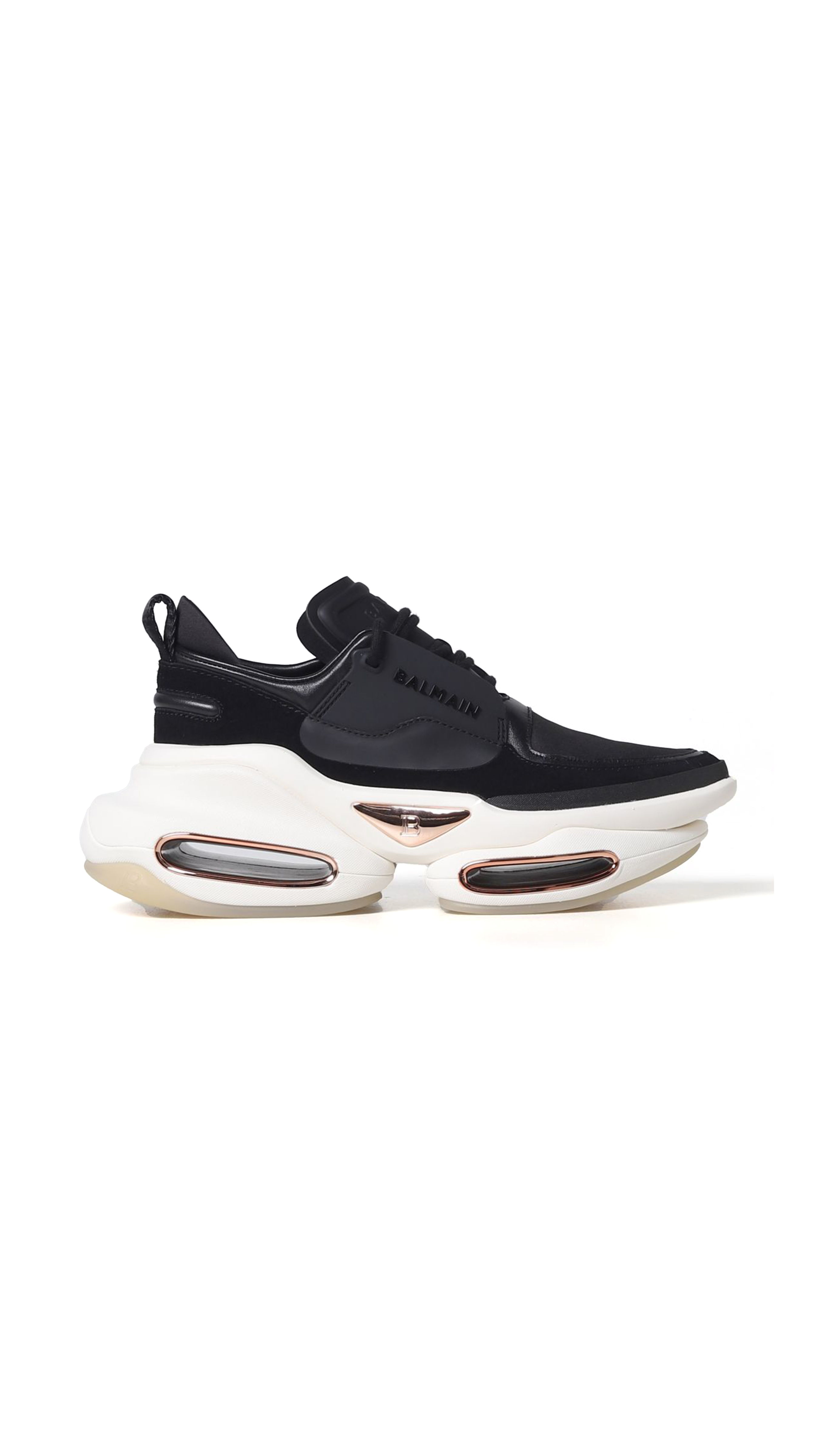 B-Bold Low-top Trainers in Neoprene and Suede - Black/White/Rose Gold