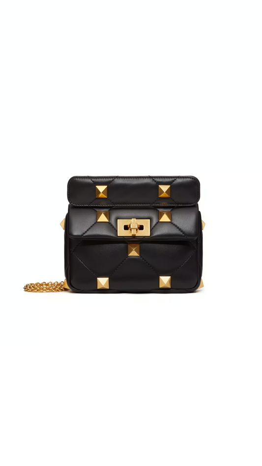 Small Roman Stud The Shoulder Bag in Nappa with Chain - Black