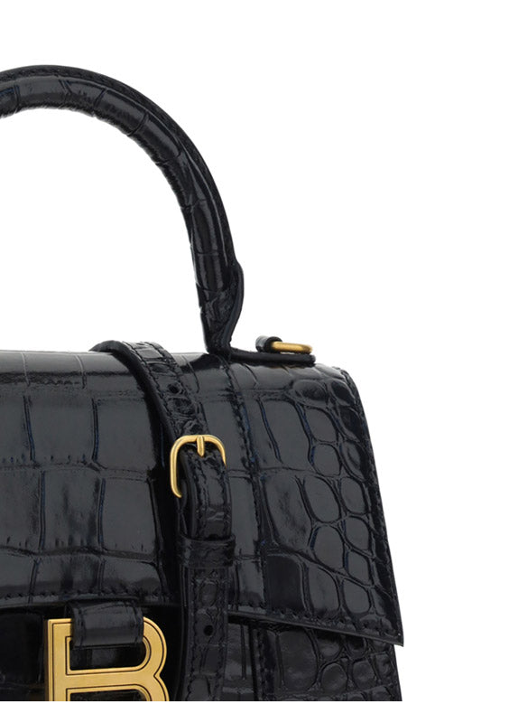 Hourglass XS Handbag Crocodile Embossed - Black