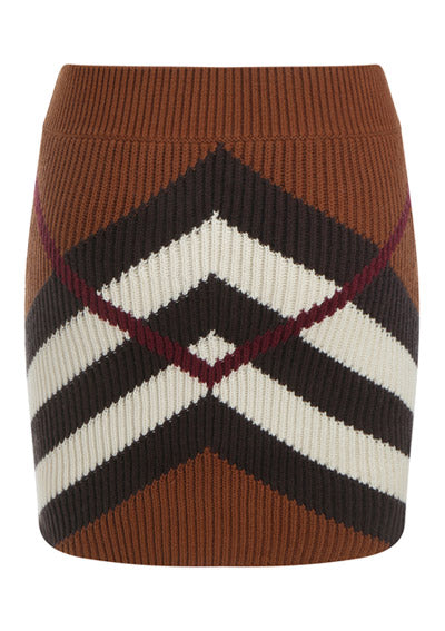 Chevron Check Cashmere Cotton Blend Mini Skirt - Dark Birch Brown