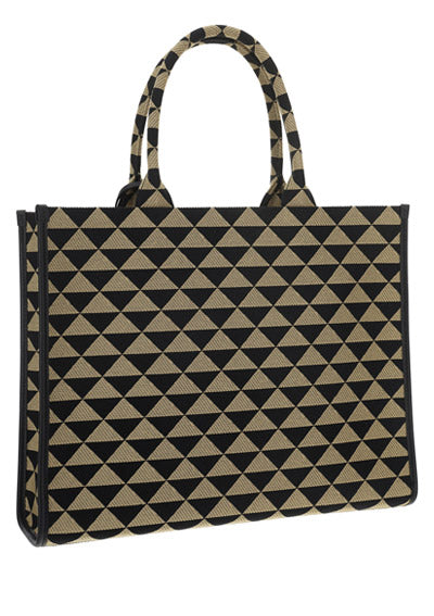 Large Prada Symbole Jacquard Fabric Handbag - Black / Beige