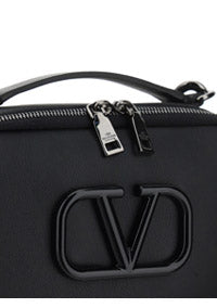 Lacquered Vlogo Signature Leather Crossbody Bag - Black