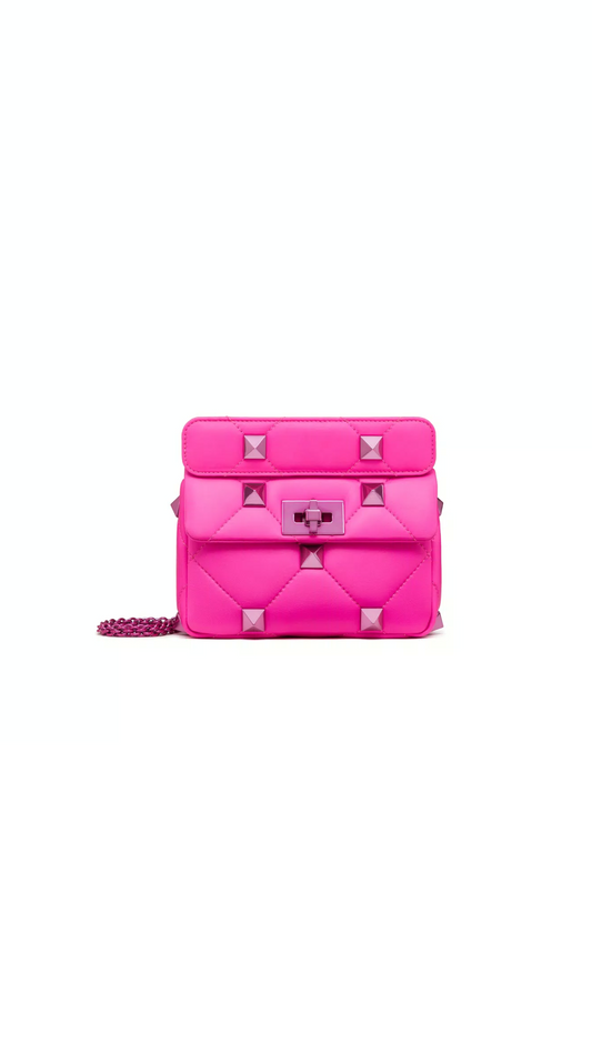 Small Roman Stud The Shoulder Bag in Nappa with Chain - Pink PP