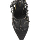Rockstud Ankle Strap Pump In Tweed Lamé - Black
