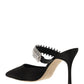 Lutara Satin Crystal Embellished Mules - Black